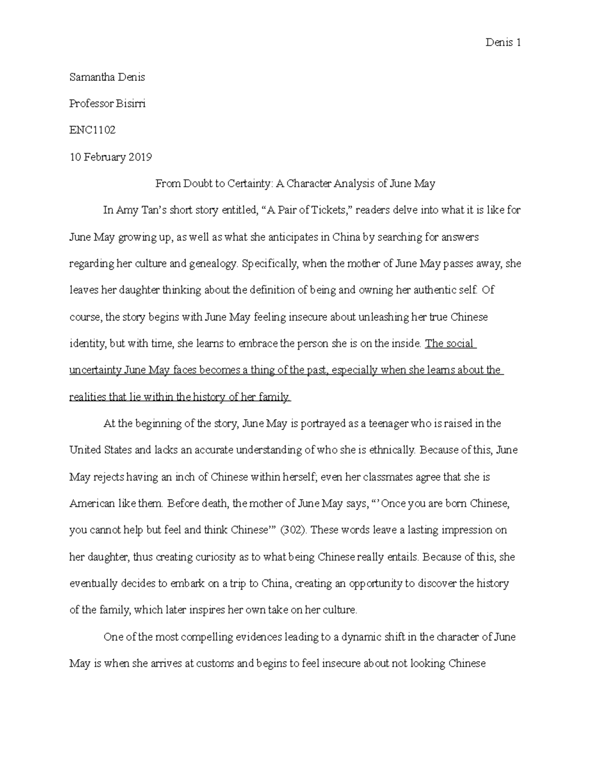 Final Draft Character Analysis Paper #1- Samantha Denis - Samantha ...