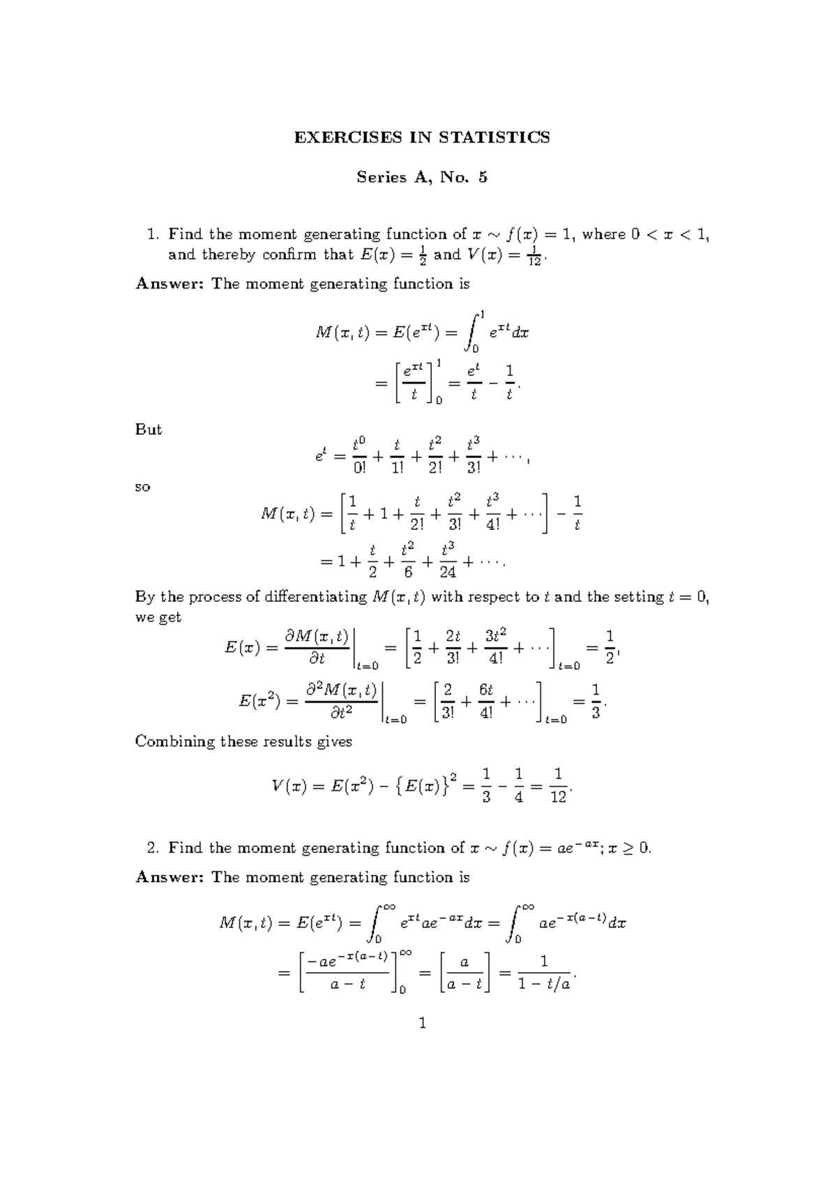 Moment Generating Functions Exercise 5 Q A Studocu