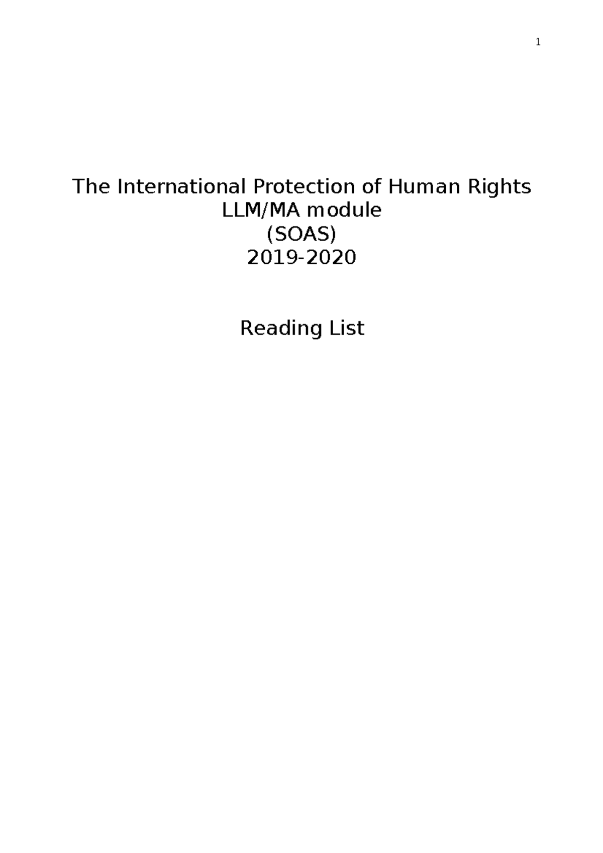 0) Reading List - The International Protection of Human Rights LLM/MA ...