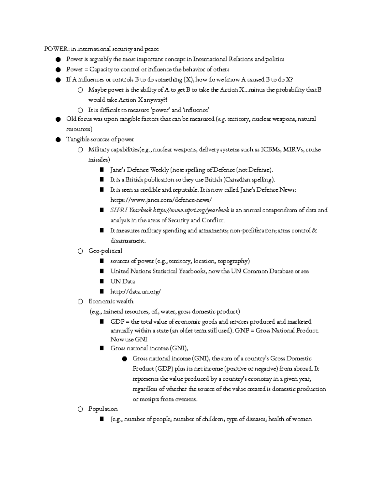 Polisci - poli sci notes - POWER: in international security and peace ...