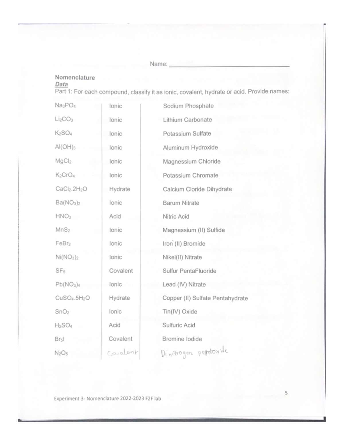 Nomenclature - Experiment 1 - CHEM 1411 - Studocu