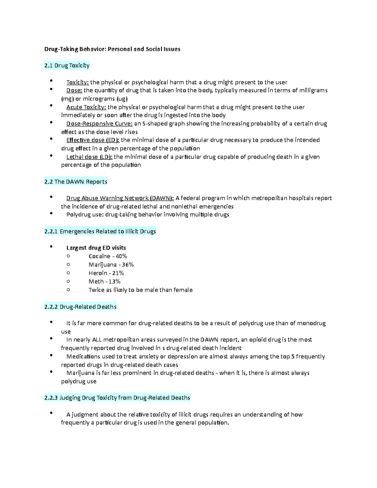 Chapter 2 Notes - Summary Drug Use and Abuse - Drug-Taking Behavior ...