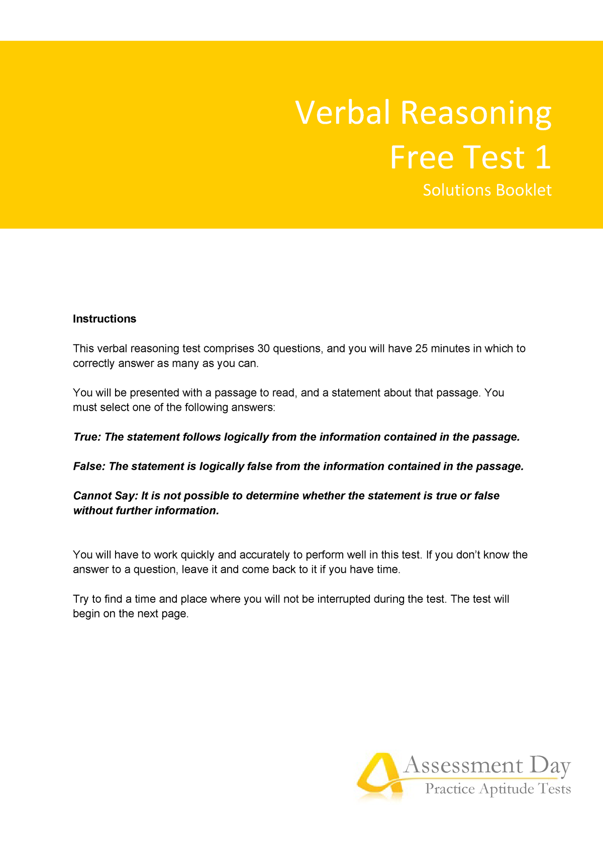 Verbal Reasoning Test1 Solutions - Instructions This Verbal Reasoning ...