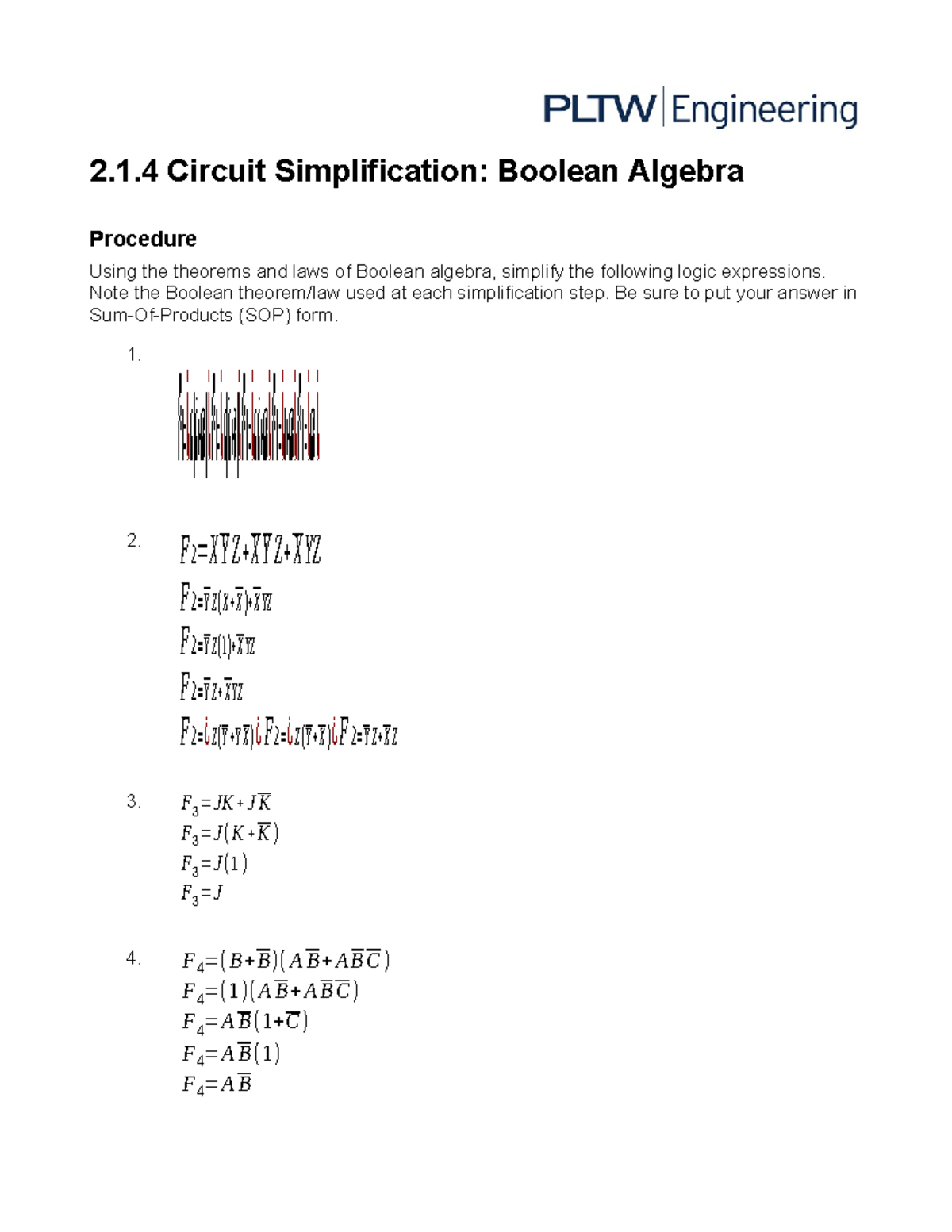 2.1 - Idk - 2.1 Circuit Simplification: Boolean Algebra Procedure ...