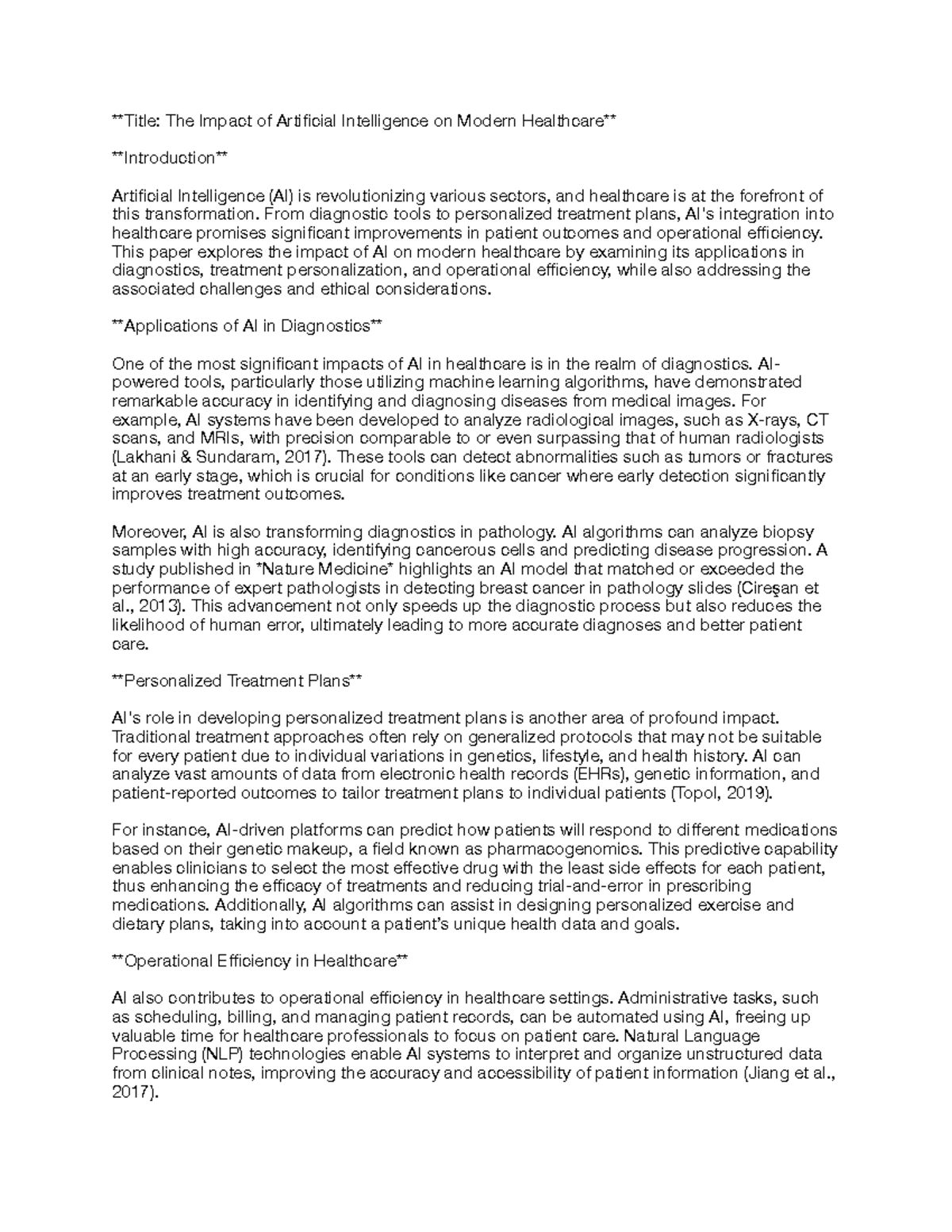 The Impact of Artificial Intelligence on Modern Healthcare - Title: The ...