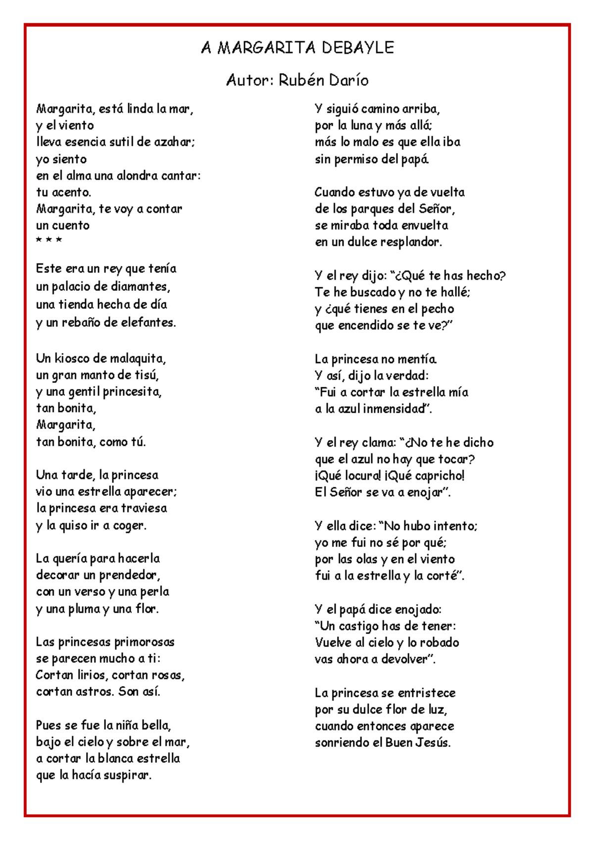 A Margarita Debayle LECTURA DE POEMAS A MARGARITA DEBAYLE Autor