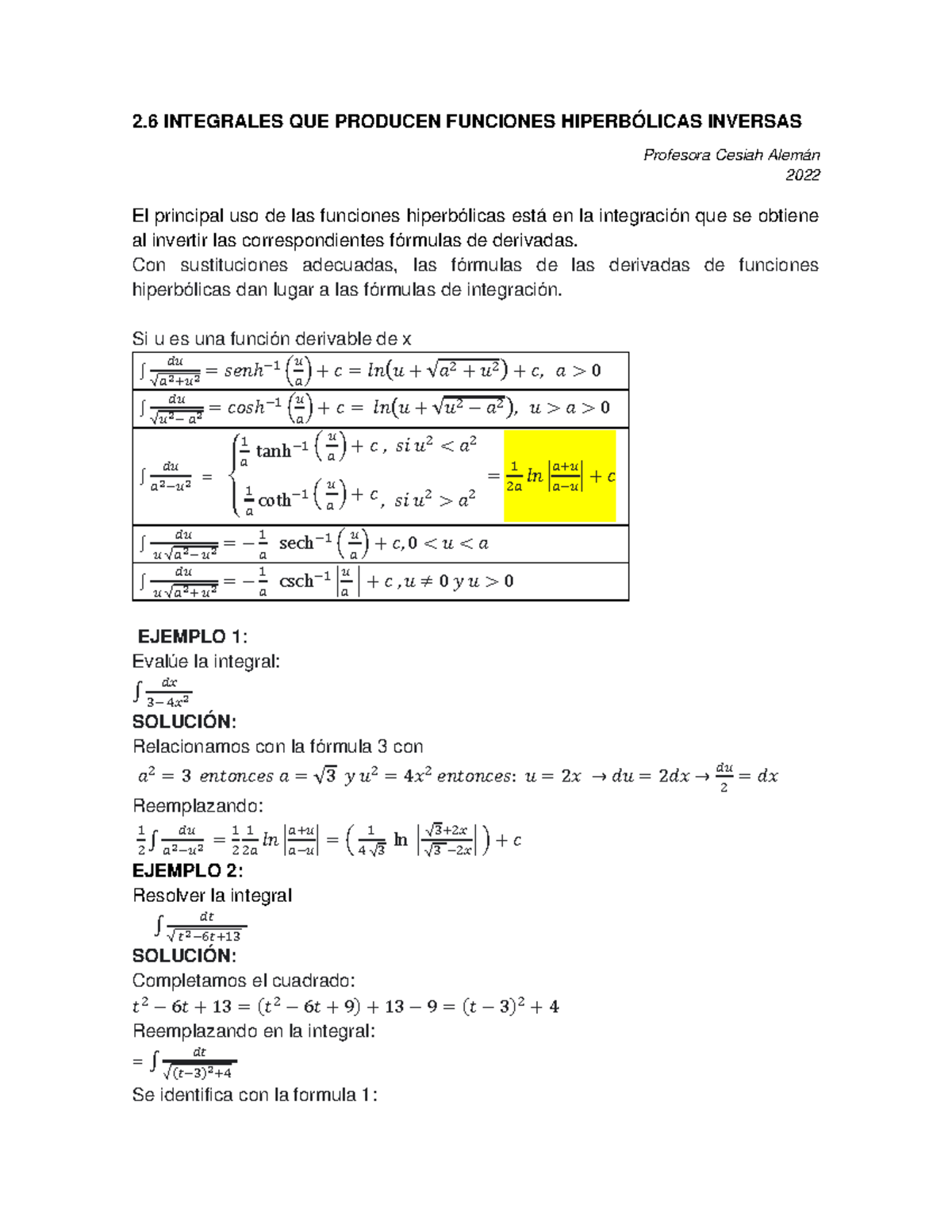 2 - material de repaso - 2 INTEGRALES QUE PRODUCEN FUNCIONES ...