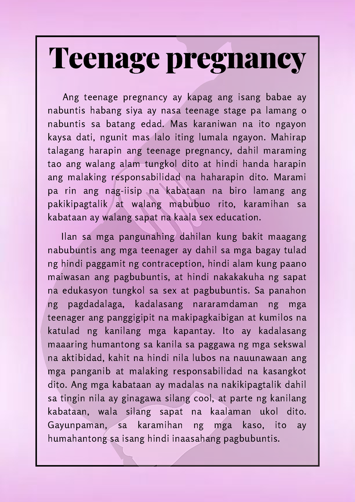 Teenage Pregnancy - Might Help - Ilan Sa Mga Pangunahing Dahilan Kung ...