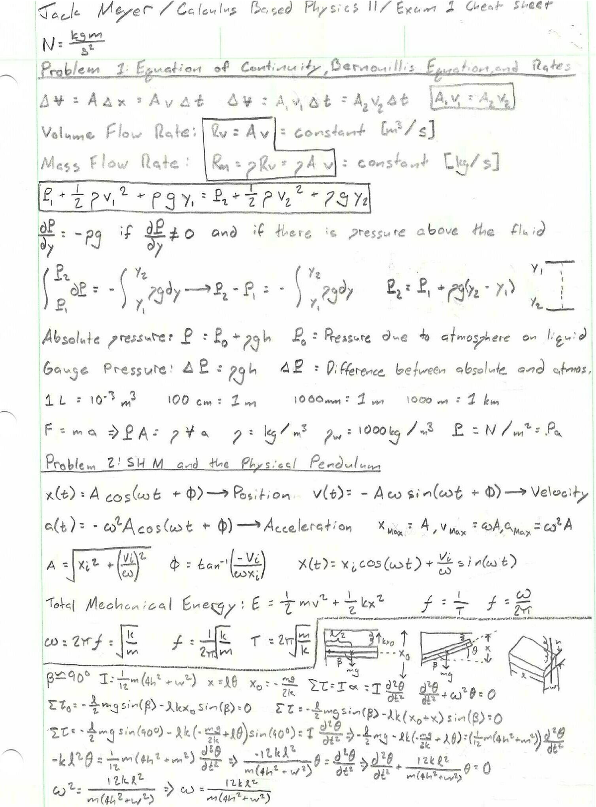 PHY 113 - Exam 1 Equations Sheet - PHY 113 - Studocu