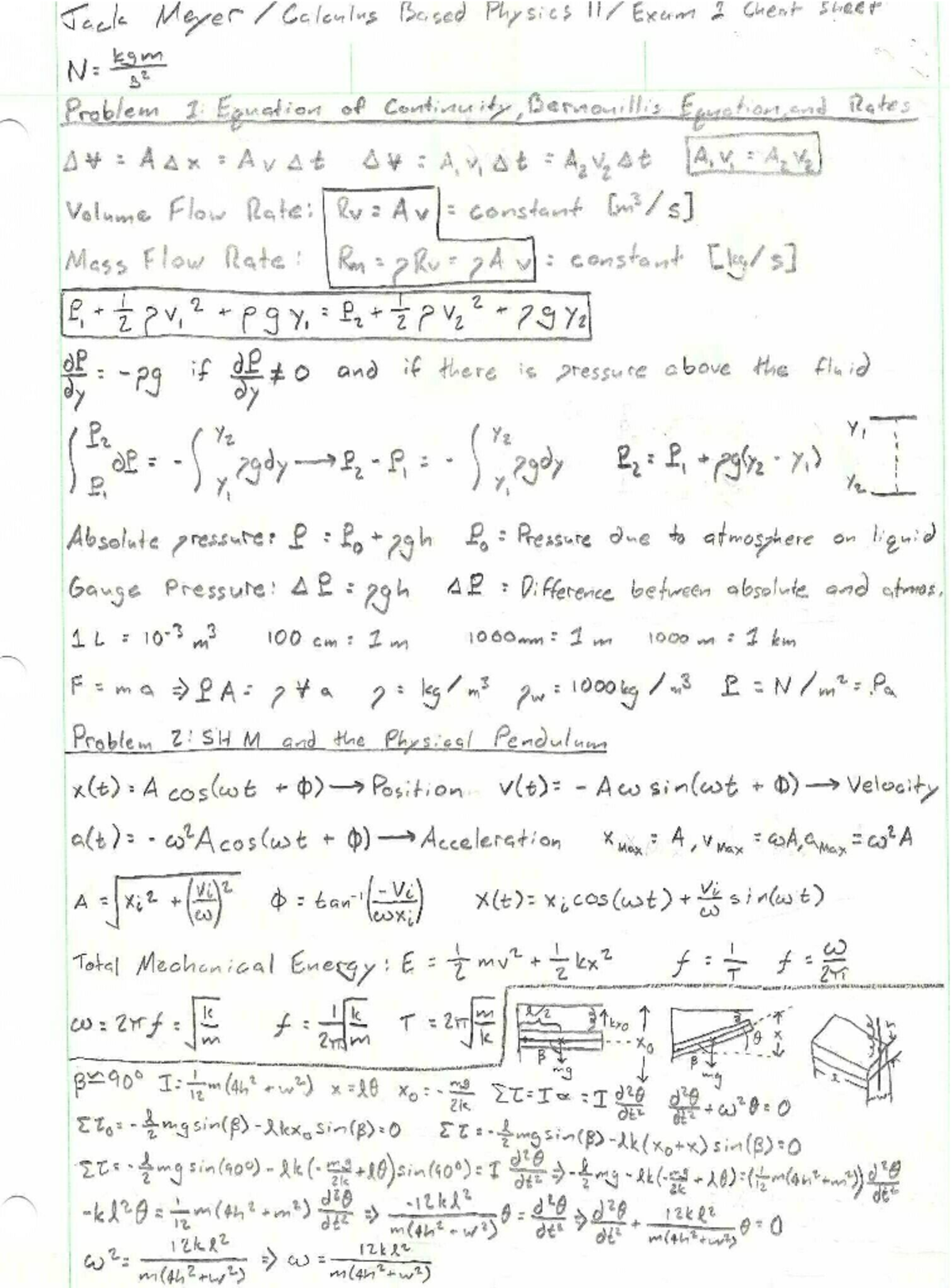 PHY 113 - Exam 1 Equations Sheet - PHY 113 - Studocu