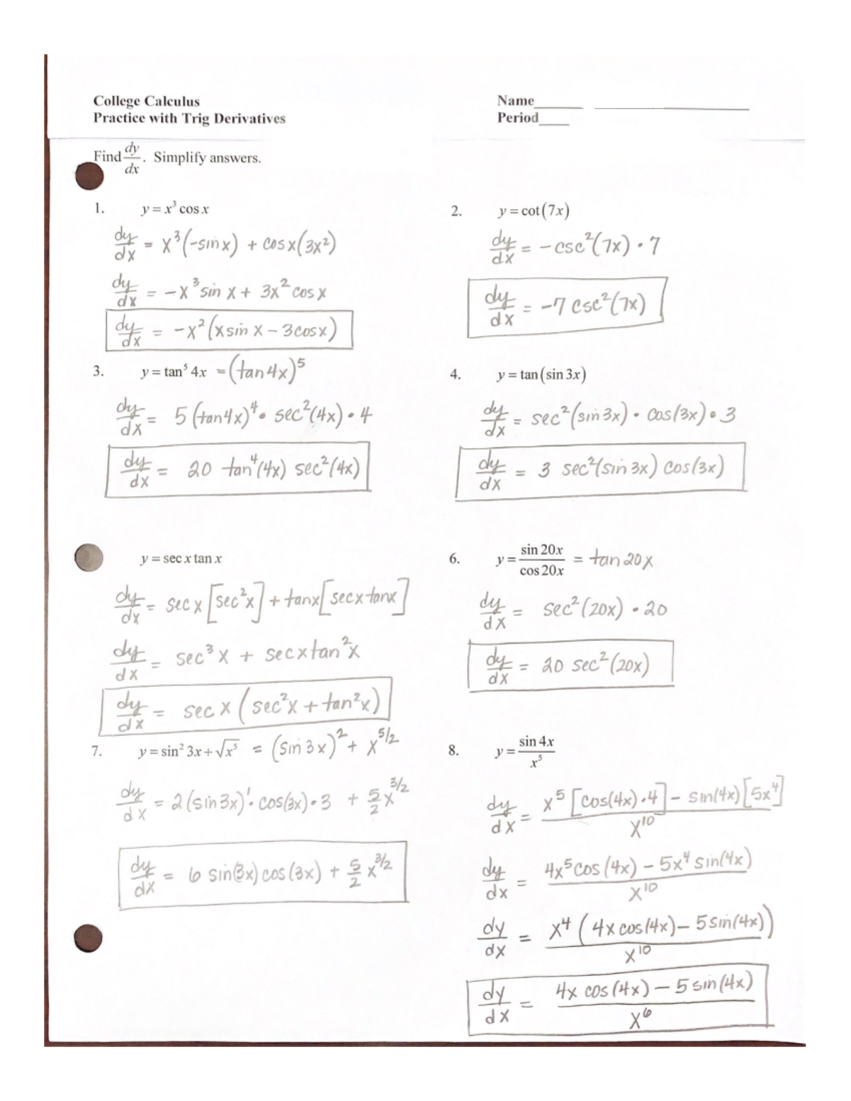 Solutions Practice+with+Trig+Derivatives - MATH121 - Studocu