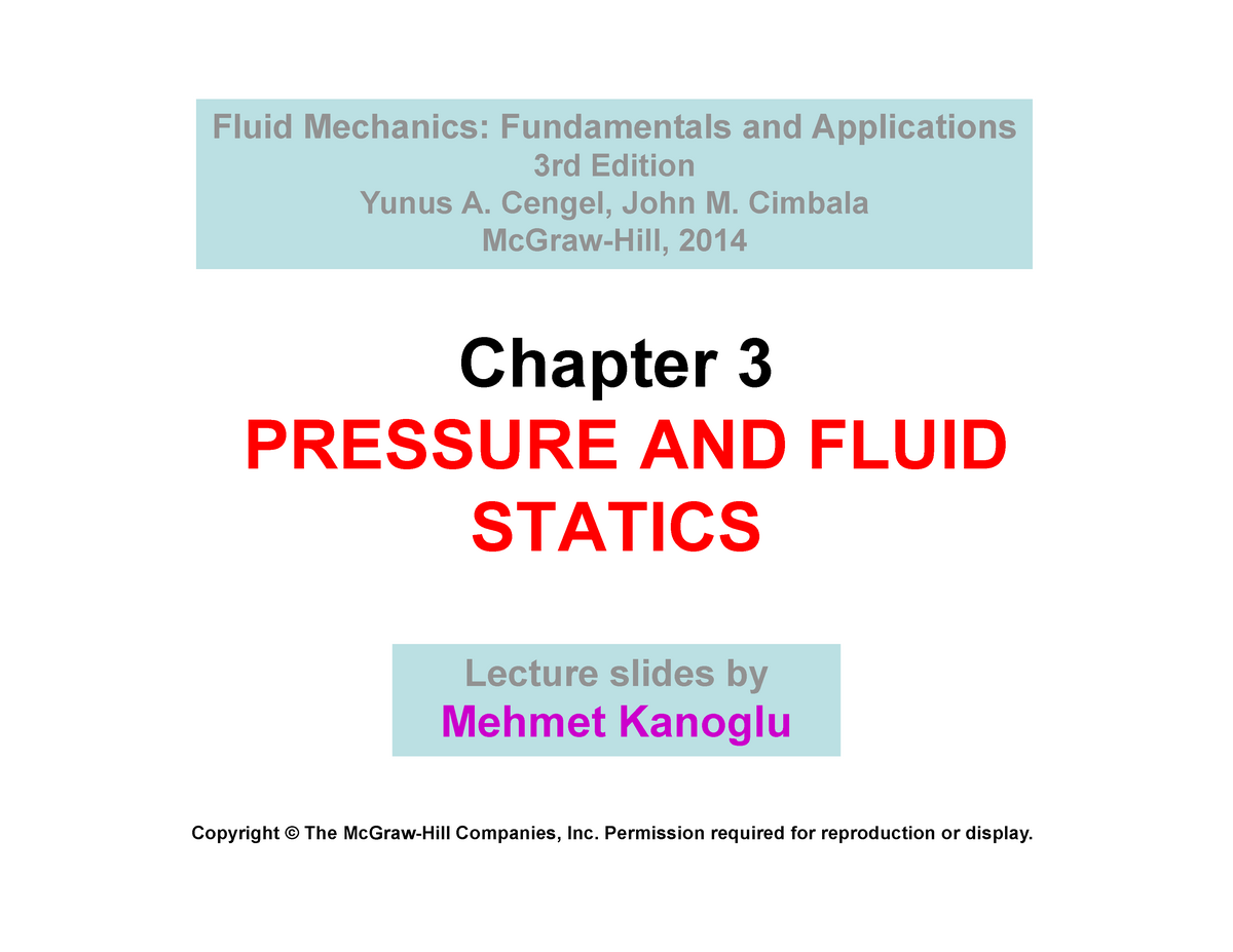 Slides Fluids Chapter 3 By Kanoglu VARIATION OF PRESSURE - Chapter 3 ...