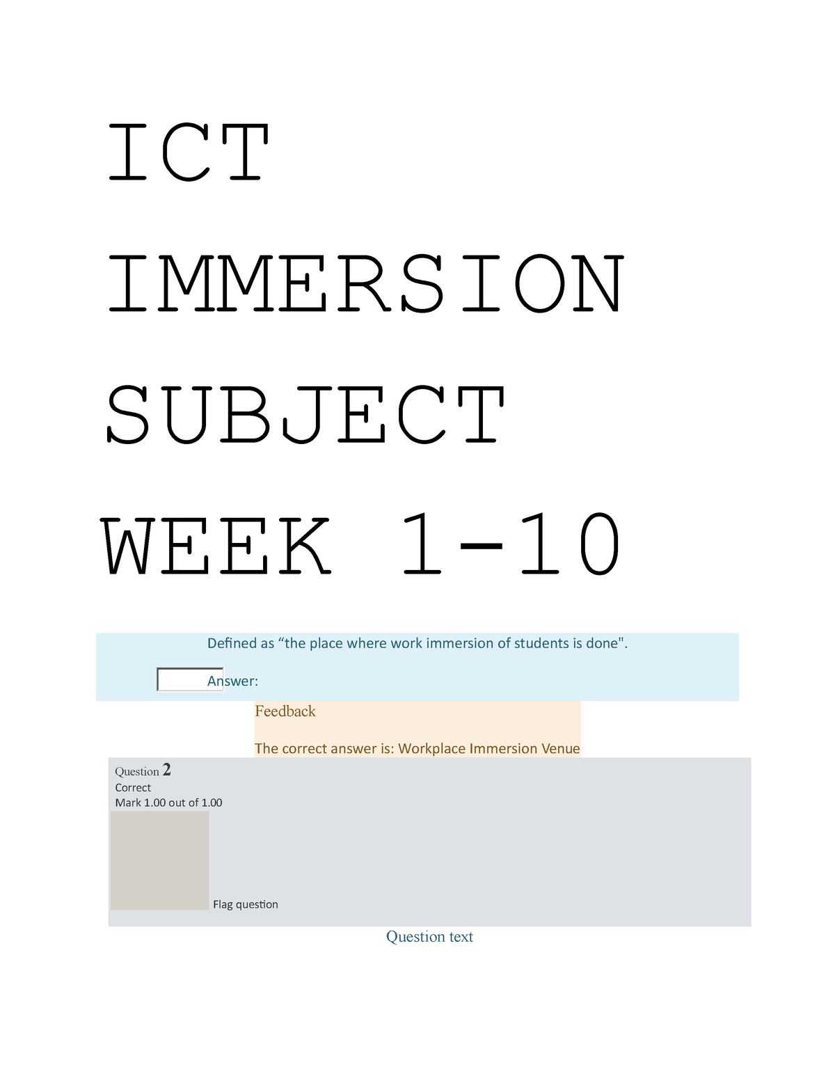 Ict-immersion-subjectdocx - Defined As “the Place Where Work Immersion ...