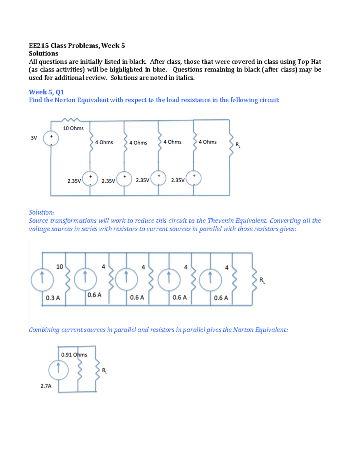 Week5 Solutions - EE215 Class Problems, Week 5 Solutions All questions ...