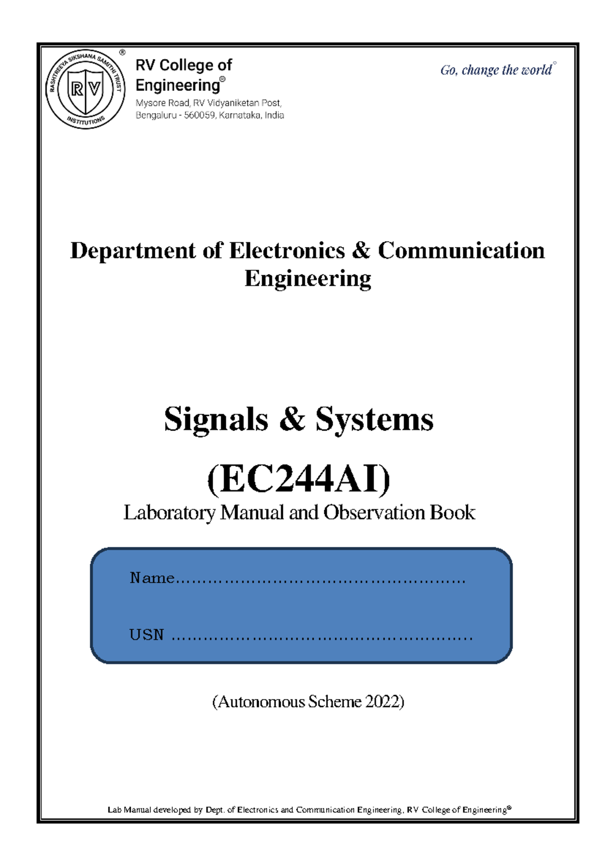 S&S Lab Mannual Final - Lab manual - Lab Manual developed by Dept. of ...