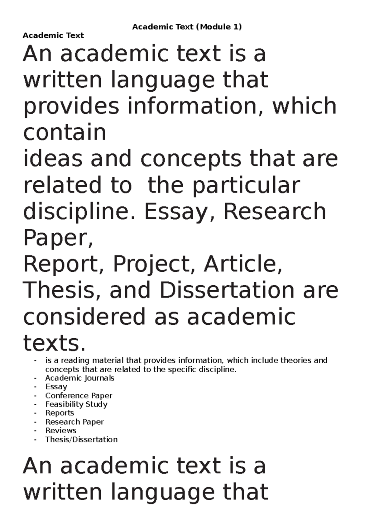 EAPP- Notes - Academic Text (Module 1) Academic Text An academic text ...