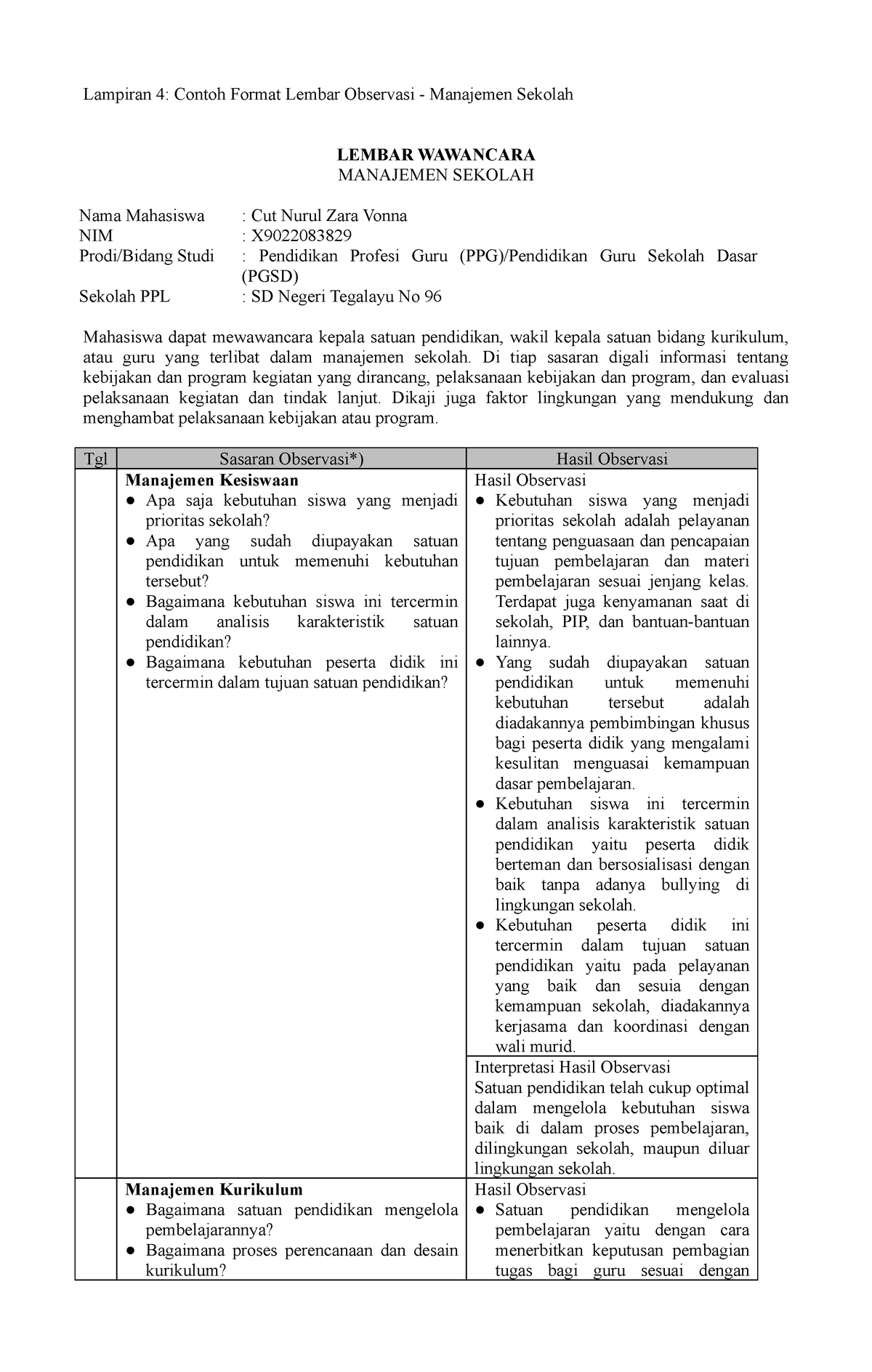 Lampiran 4 Contoh Format Lembar Observasi Manajemen Sekolah 1 Pdf