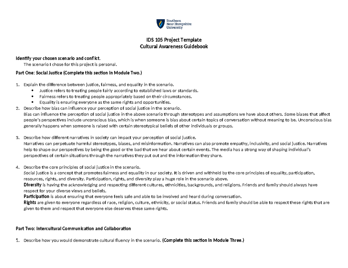 IDS 105 Project Template 2 - IDS 105 Project Template Cultural ...