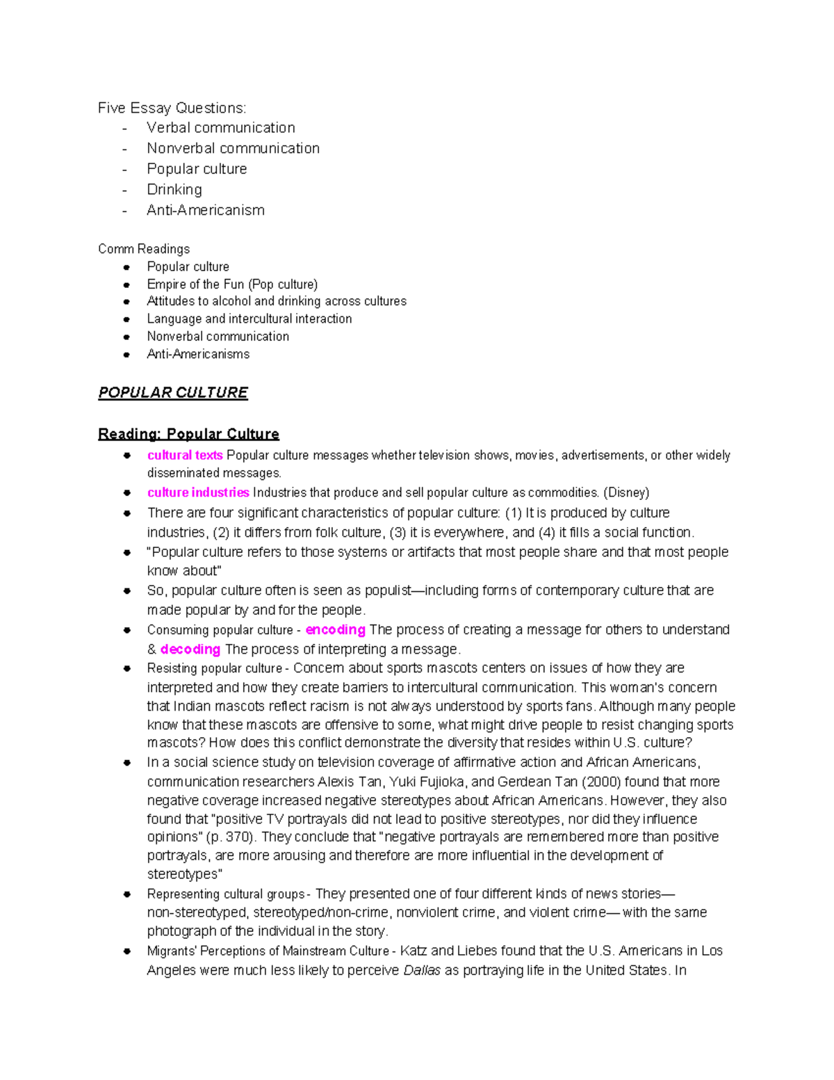 Global Comm Final Study Guide - Five Essay Questions: - Verbal ...