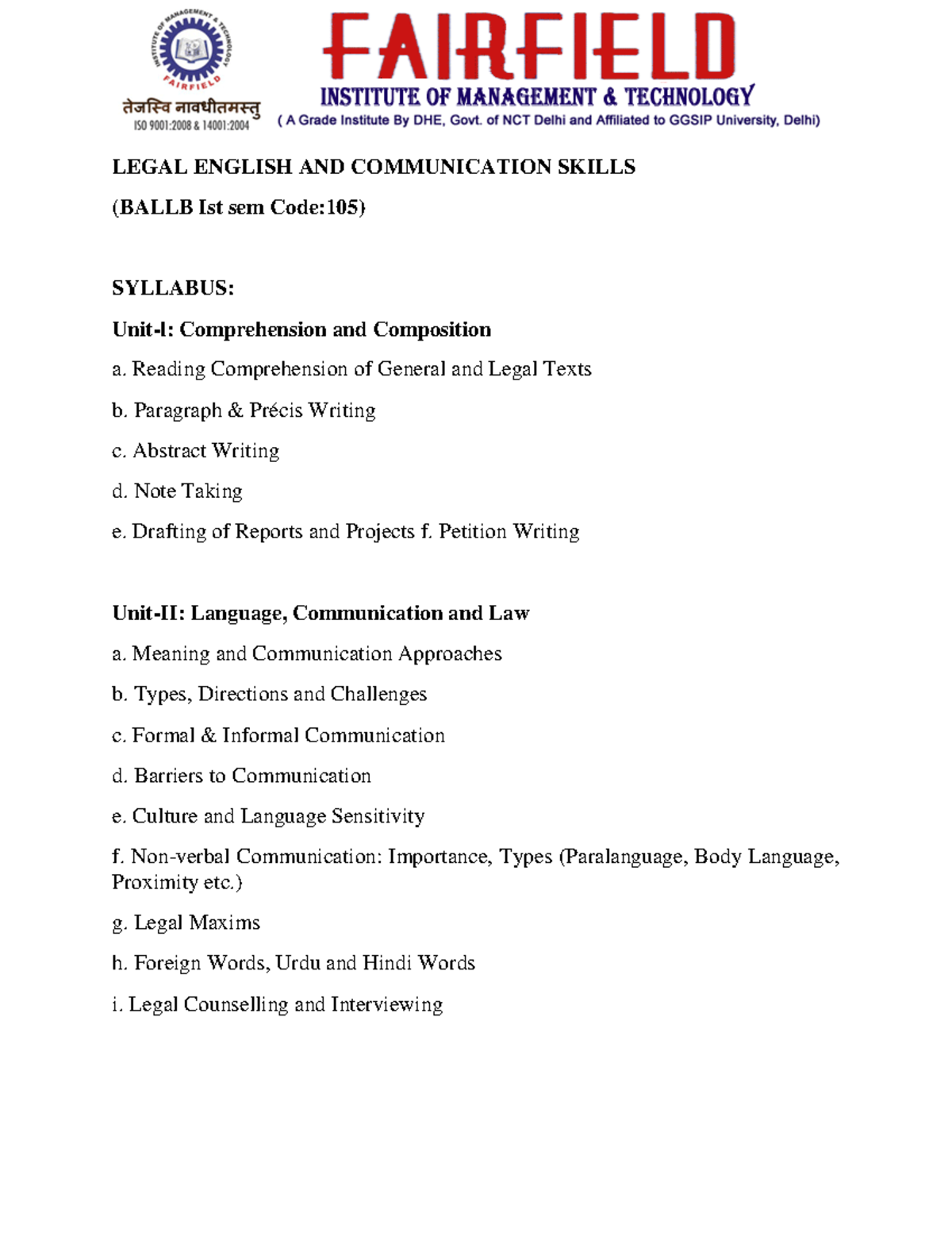 Ballb 105A - Legal English Notes - LEGAL ENGLISH AND COMMUNICATION ...