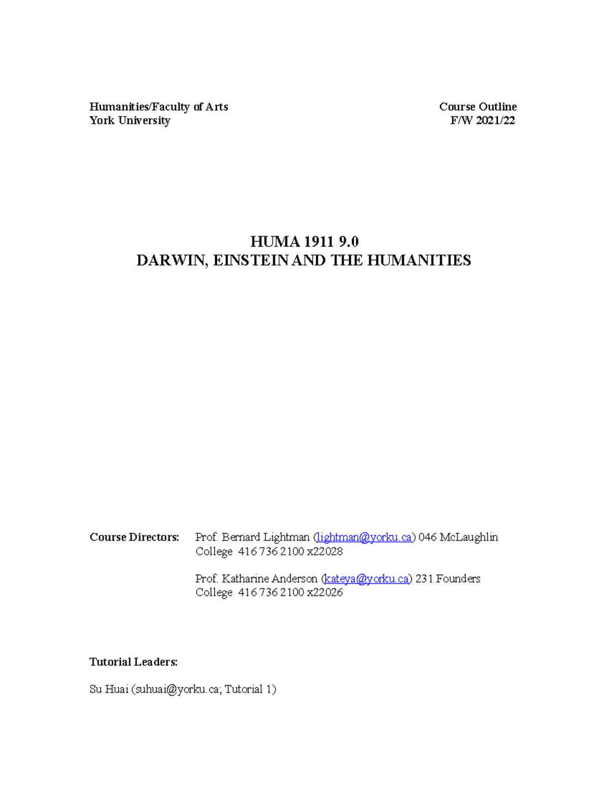 Humanities 1911 Syllabus 2021-2022 - Humanities/Faculty of Arts Course ...