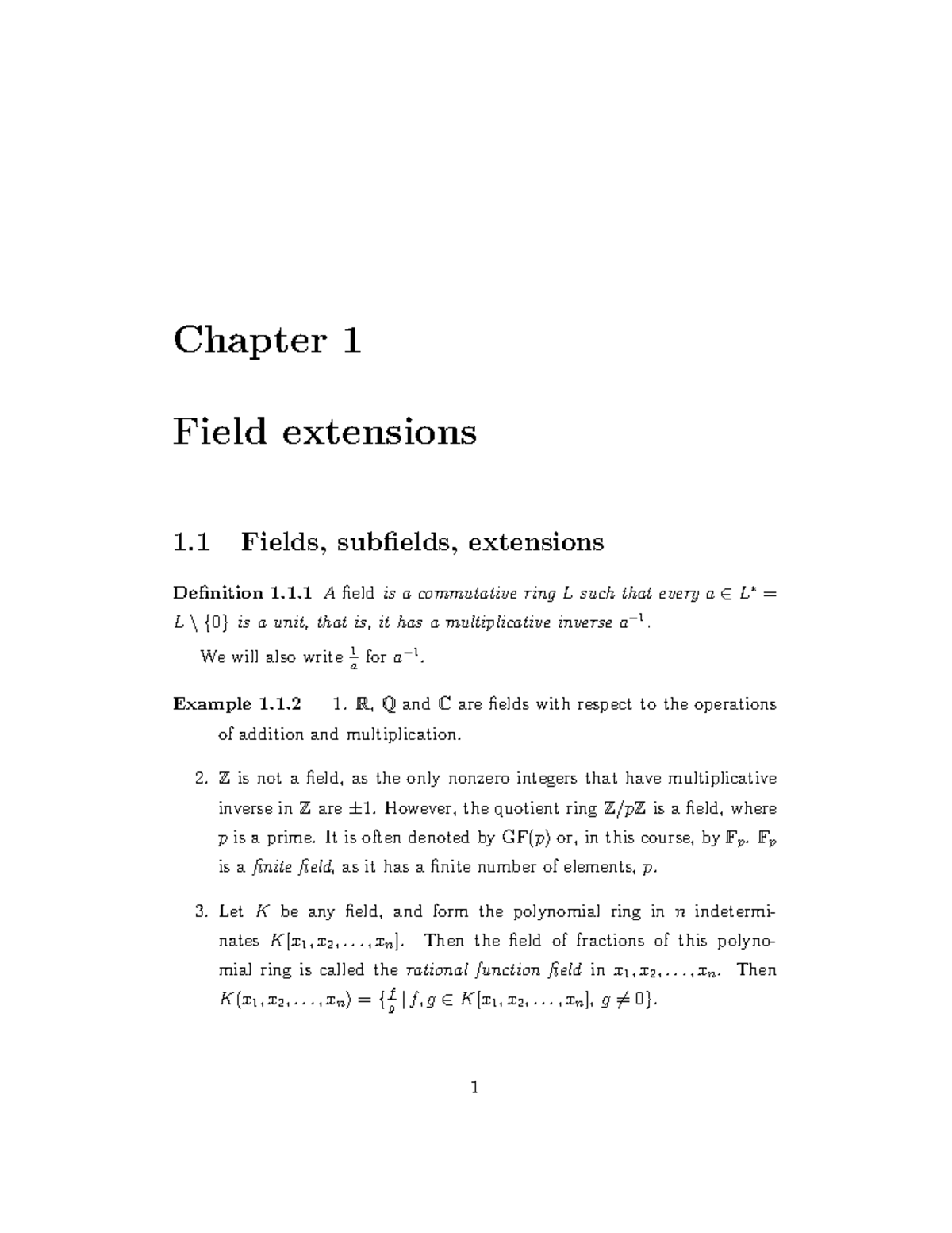 Chapter 01 Field extensions Chapter 1 Field extensions 1 Fields