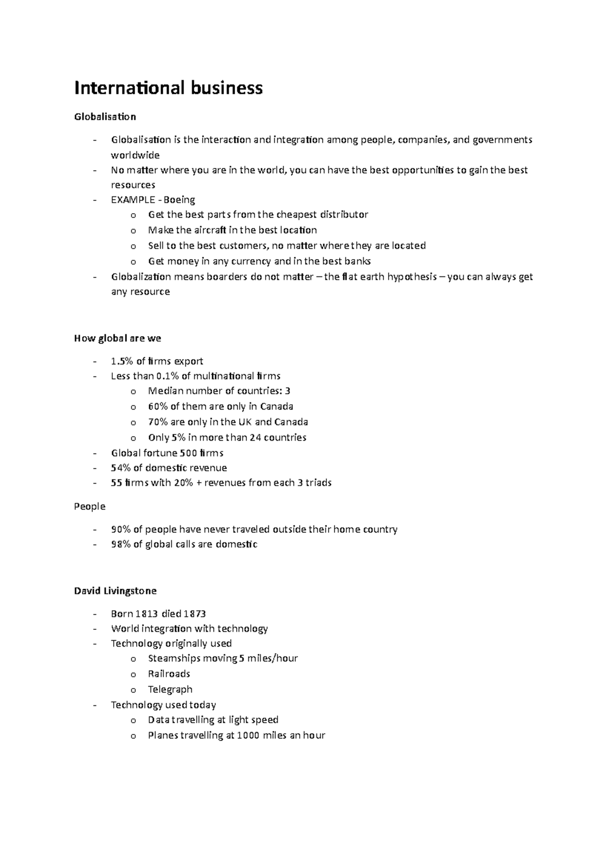 Lecture notes - International business Globalisation Globalisation is ...