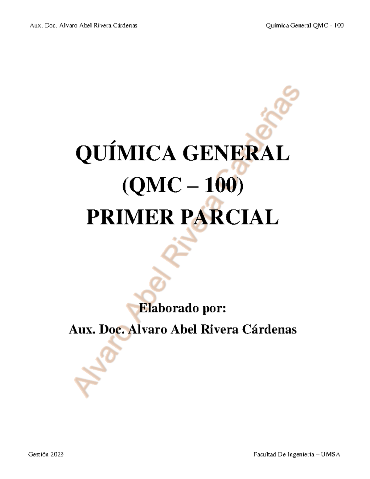 Problemas QMC-100 - Práctica - QUÍMICA GENERAL (QMC – 100) PRIMER ...