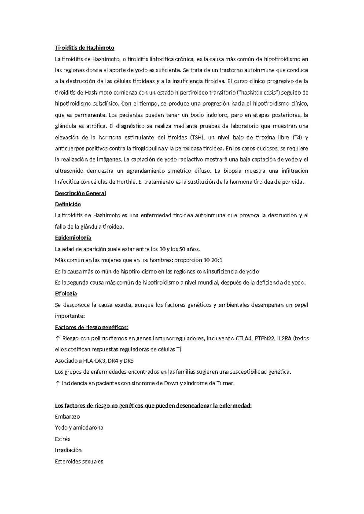 Tiroiditis de Hashimoto.docx Fisiopatología - Tiroiditis de Hashimoto ...