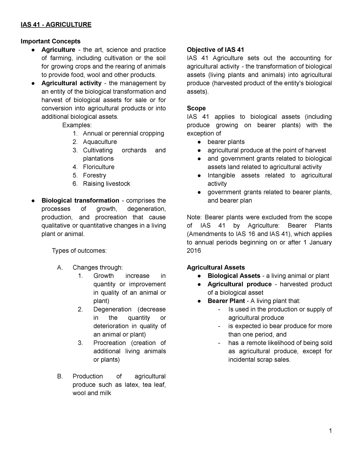 IAS 41 - Agriculture - IAS 41 - AGRICULTURE Important Concepts ...