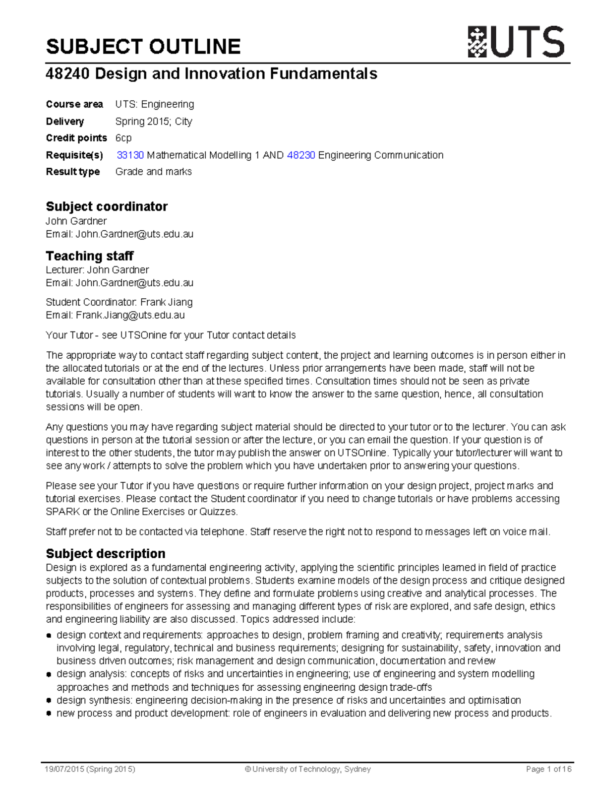 2015 S - 48240 Subject Outline v5 - SUBJECT OUTLINE 48240 Design and ...
