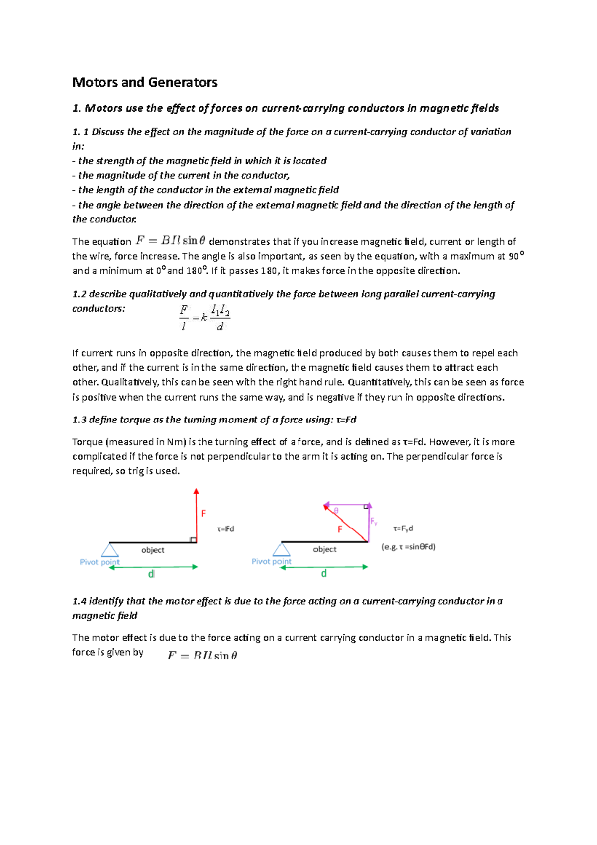 Motors and Generators Lecture notes 1217 Motors and Generators 1