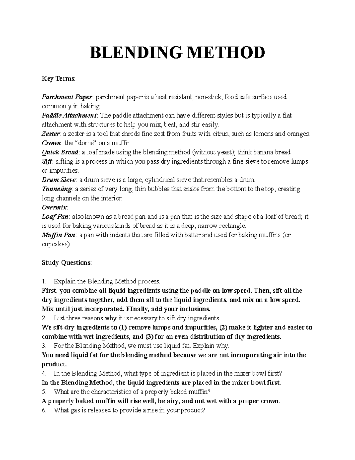 Blending Method Study Questions BLENDING METHOD Key Terms Parchment