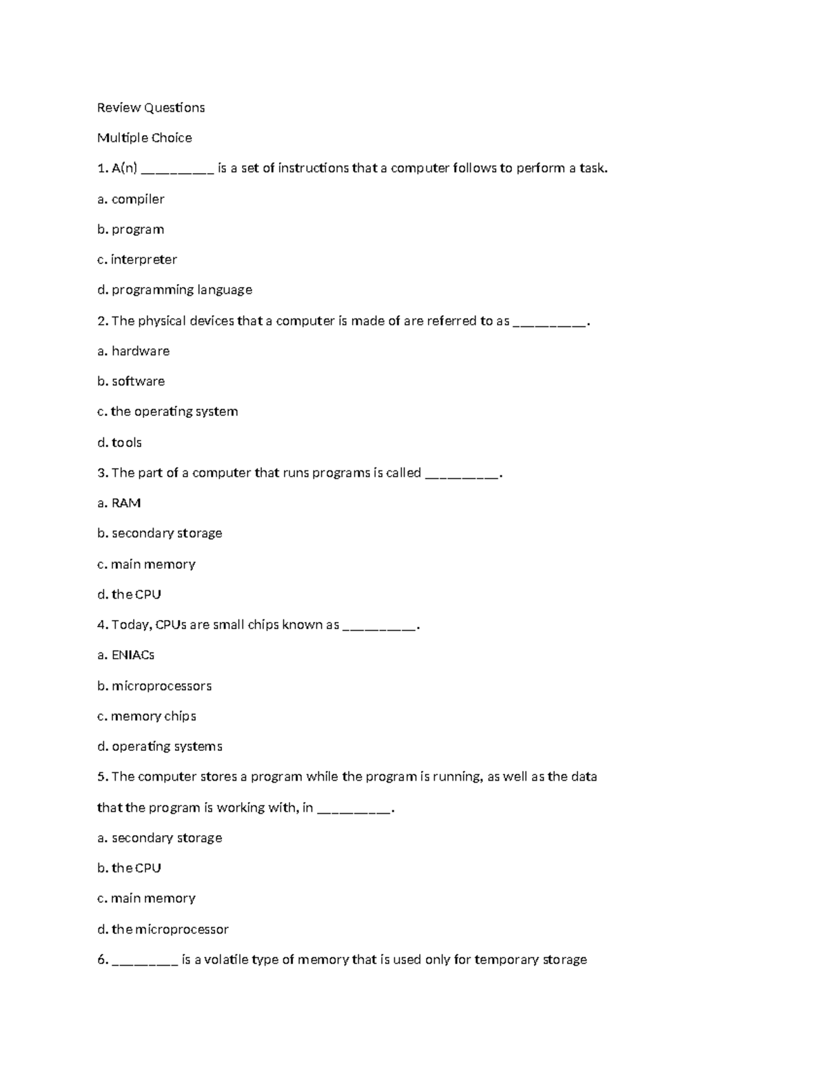 Review Question c# - beenloow waaye - Review Questions Multiple Choice ...