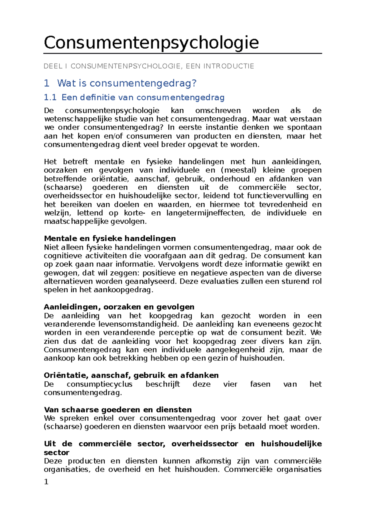 1ste Bach Communicatiemanagement: Samenvatting Consumentenpsychologie ...