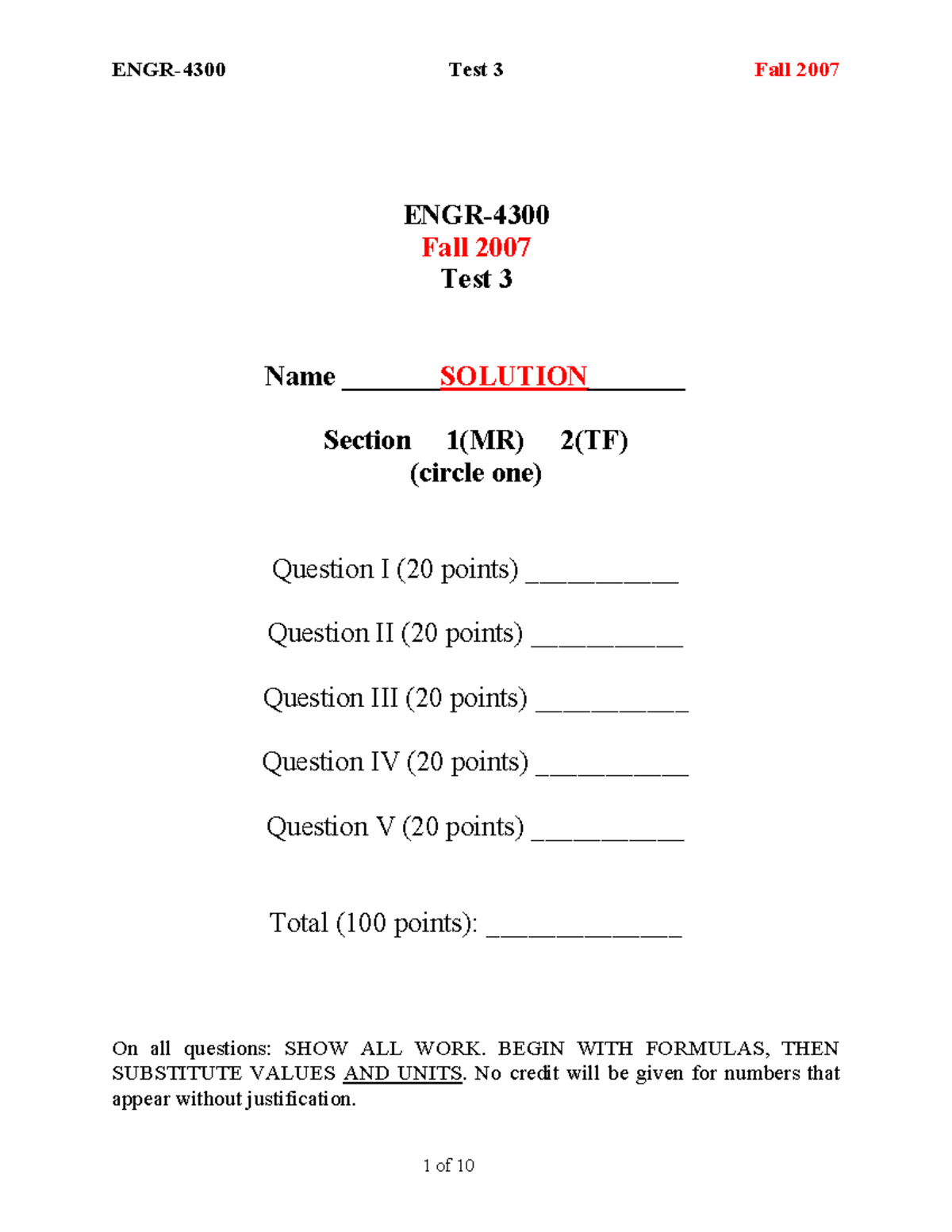 EI Quiz 3 Fall 2007 Solutions - - Studocu