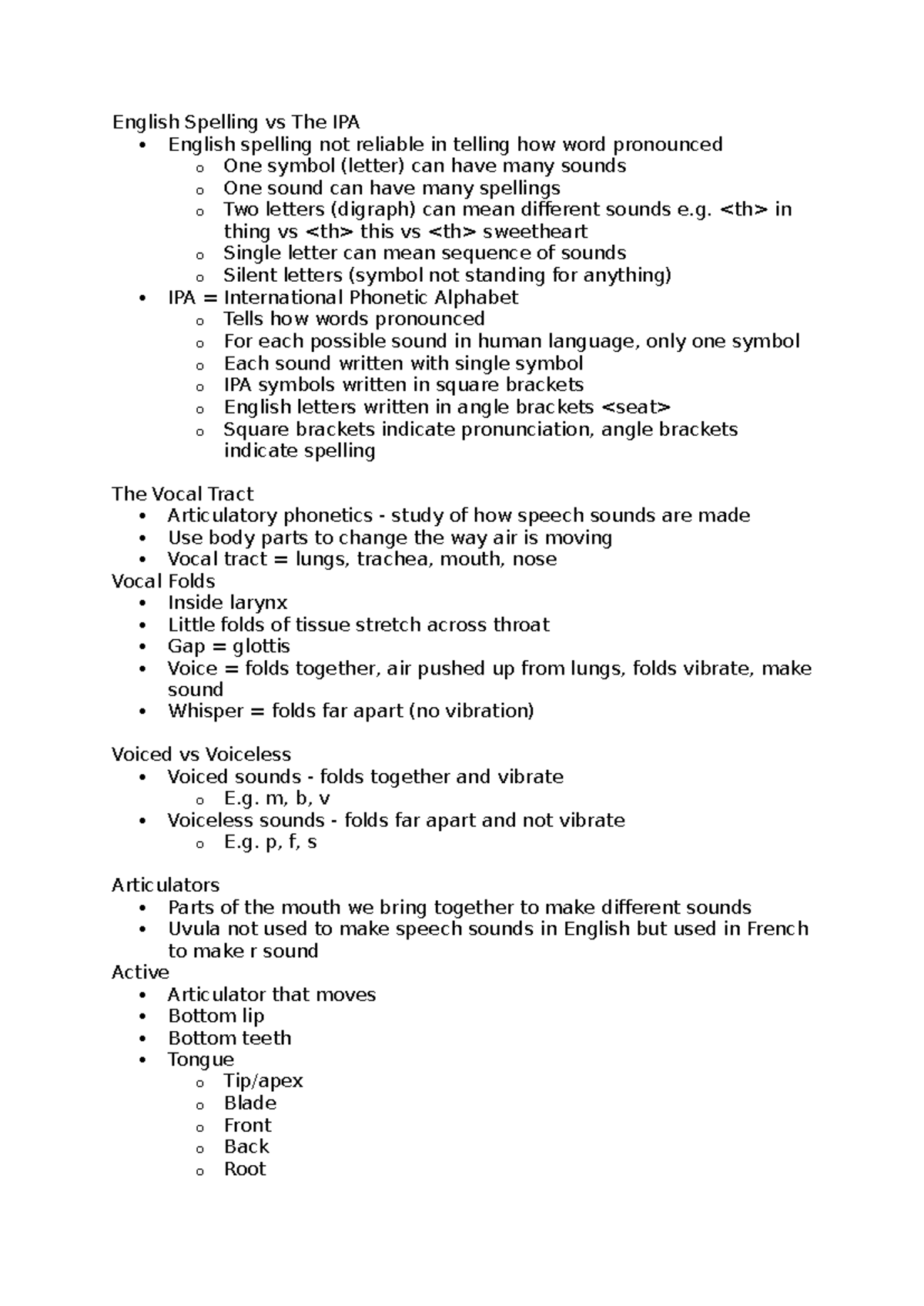 LING1000 WEEK 1 Notes - English Spelling vs The IPA English spelling ...