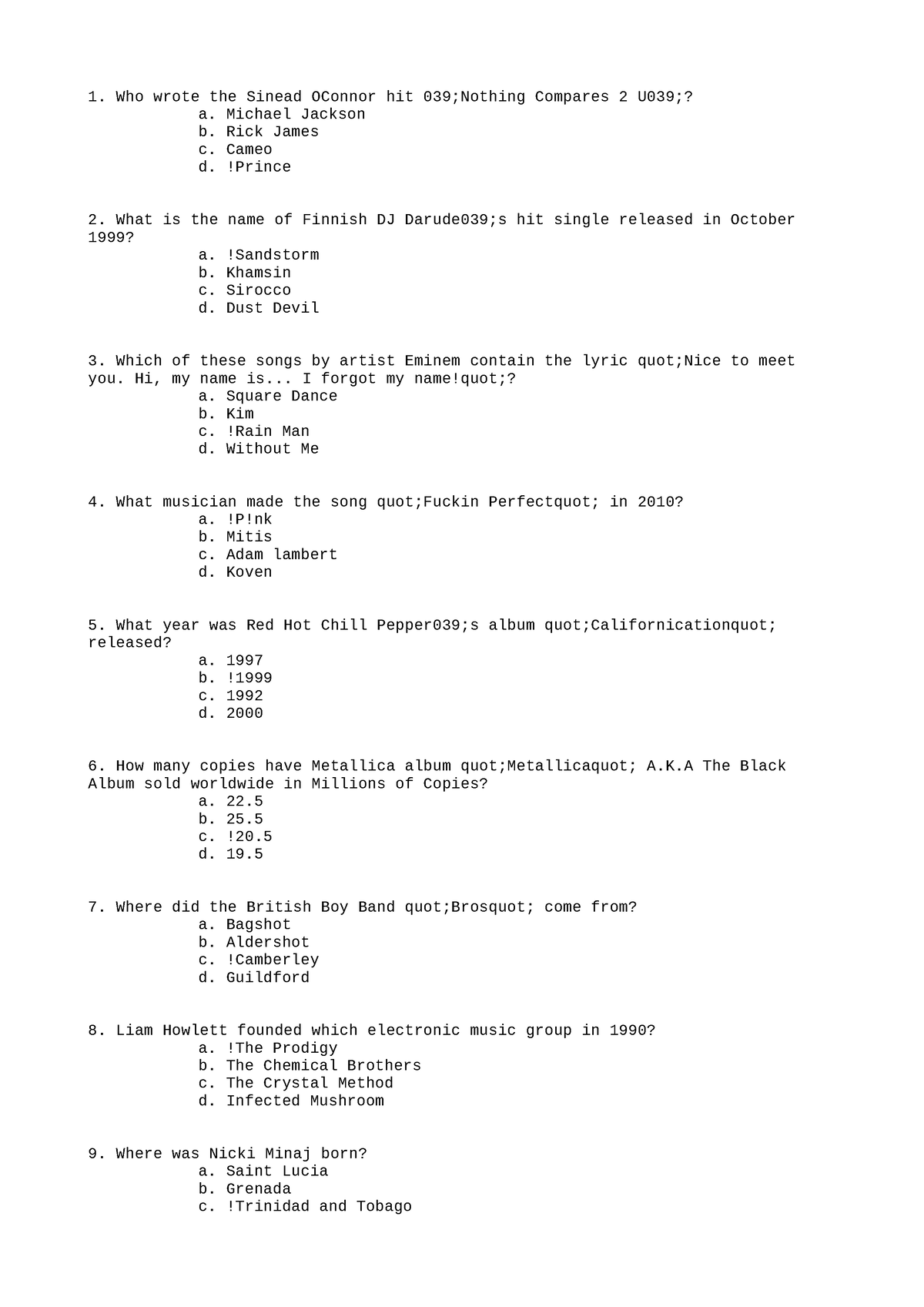 Mathematics Extra Credit 6 - Who wrote the Sinead OConnor hit 039 ...