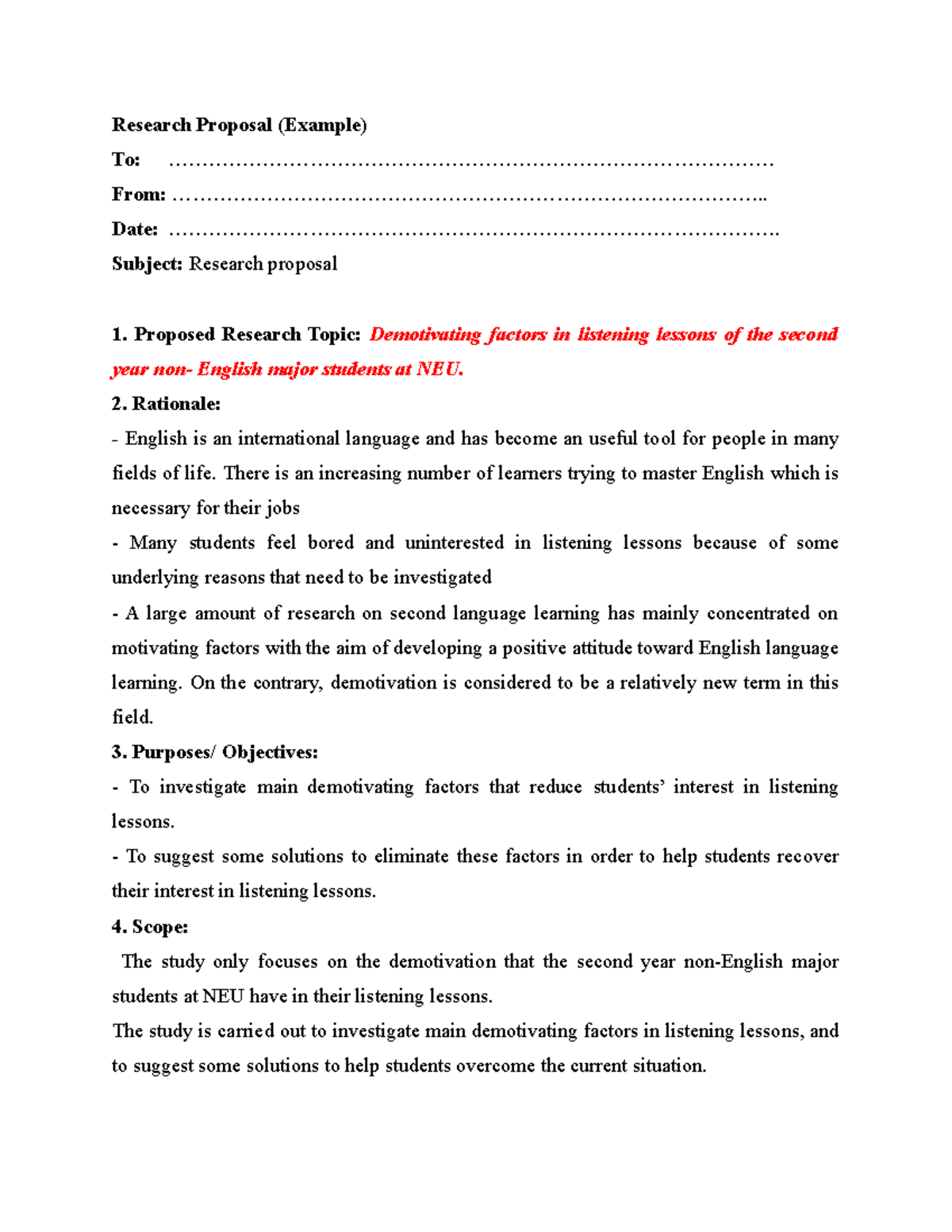 Research Proposal - Sample - Research Proposal (Example) To: - Studocu