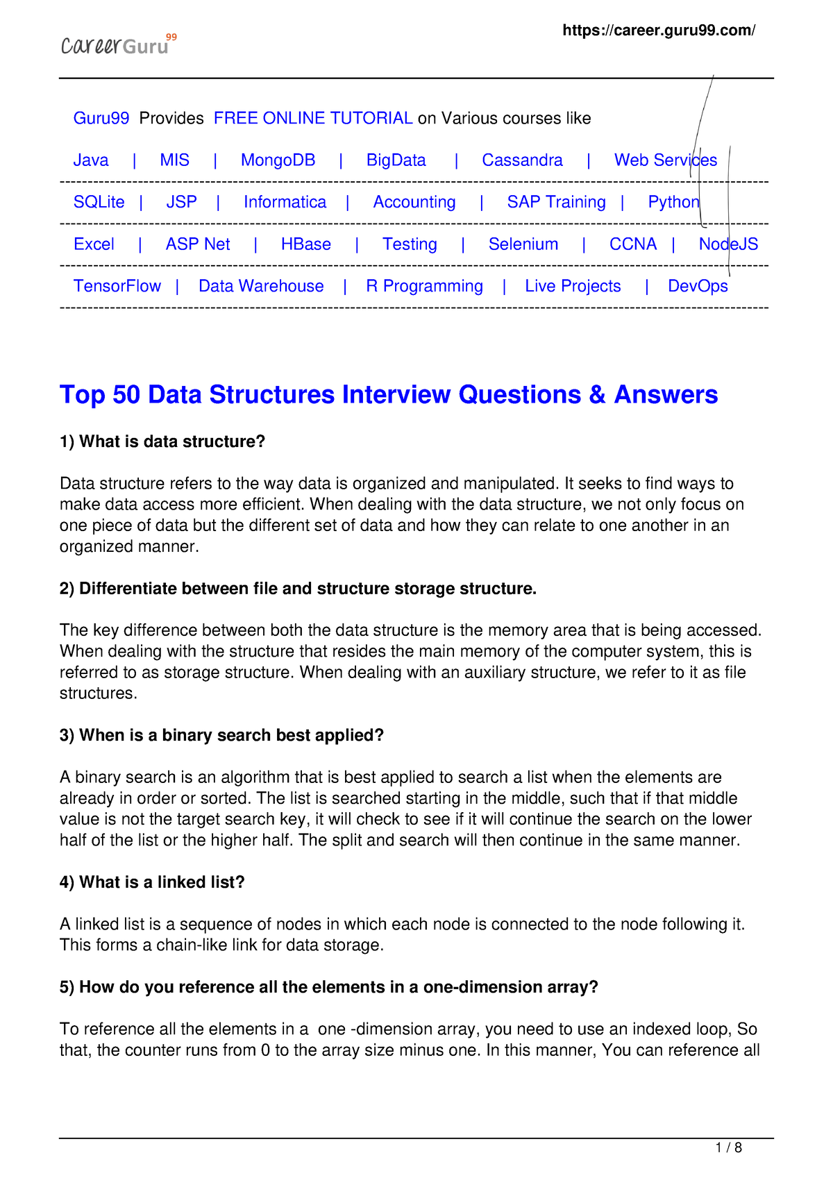 Top 50 Data Structure Interview Questions - Guru99 Provides FREE ONLINE ...