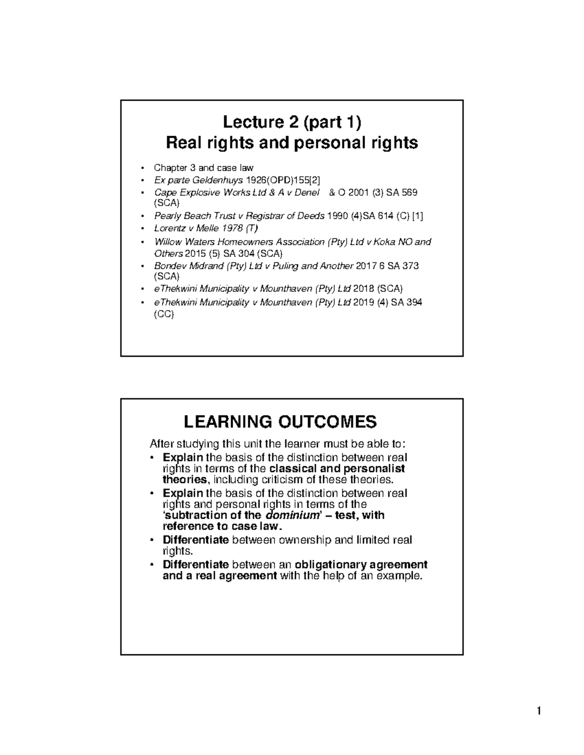 Chapter 3 (part 1) - Study material - Lecture 2 (part 1) Real rights ...