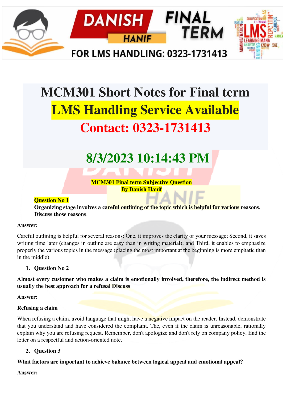 mcm301 final term paper 2020