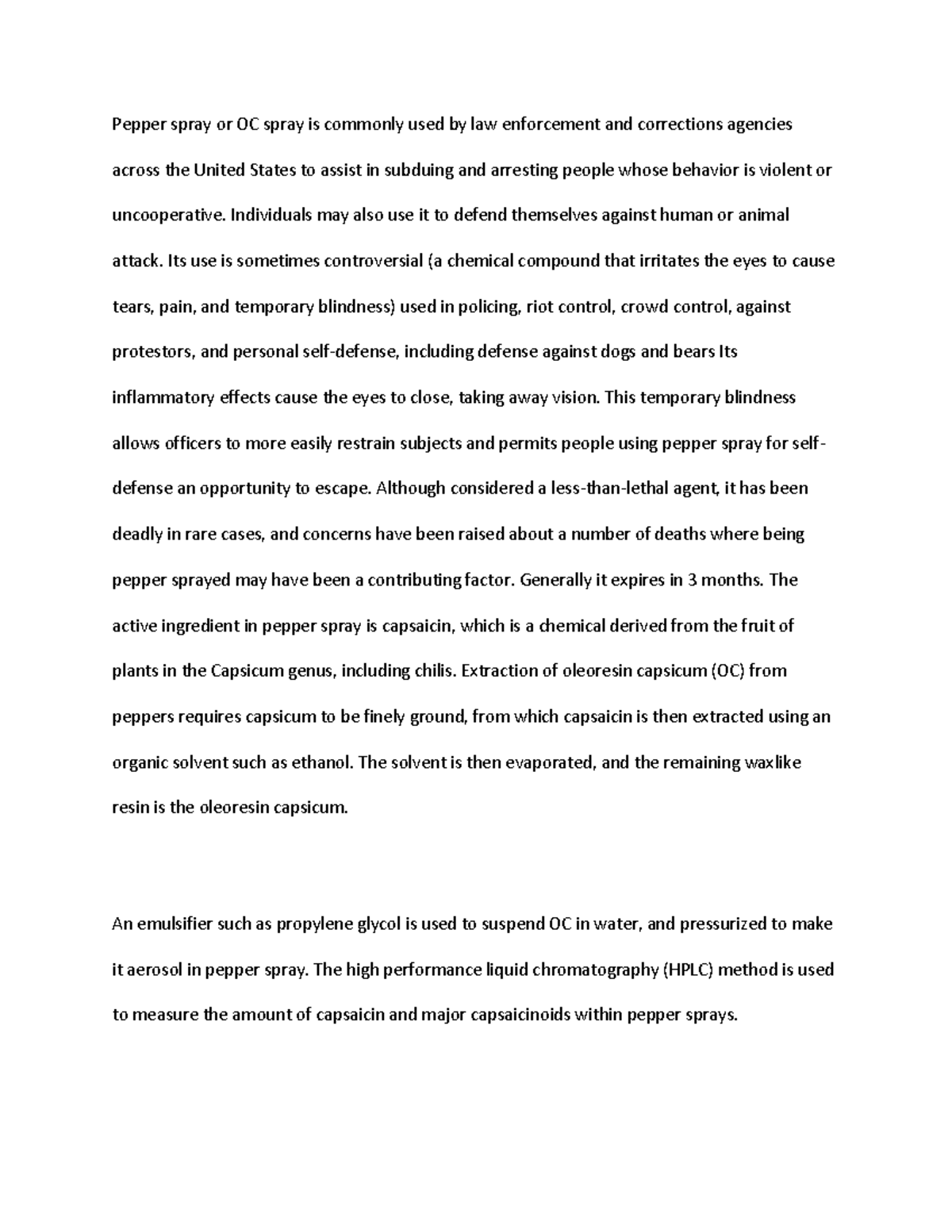 Oc spray and its effects Warning TT undefined function 32 Pepper