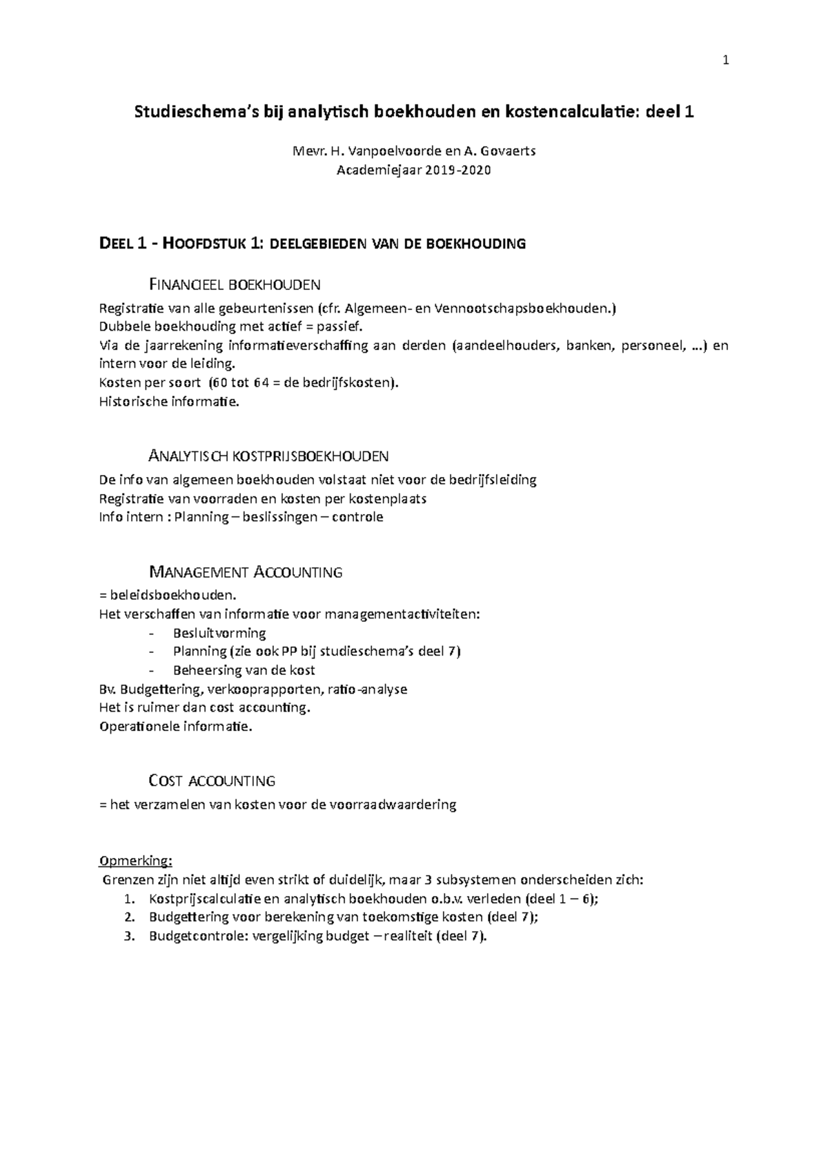 Studieschema's deel 1-1 - Studieschema’s bij analytisch boekhouden en ...