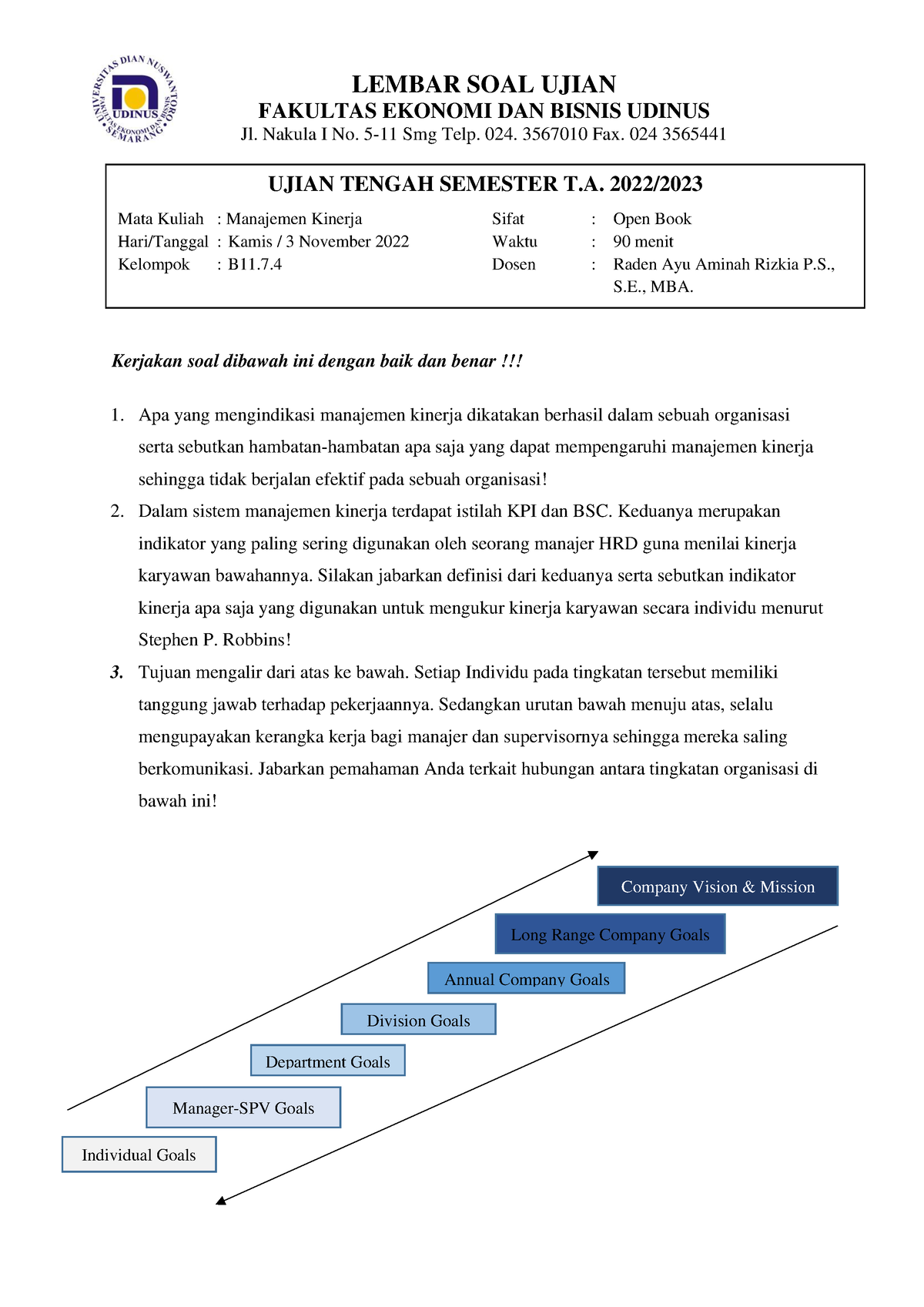 SOAL UTS (B) Manajemen Kinerja GL 22-23 - LEMBAR SOAL UJIAN FAKULTAS ...