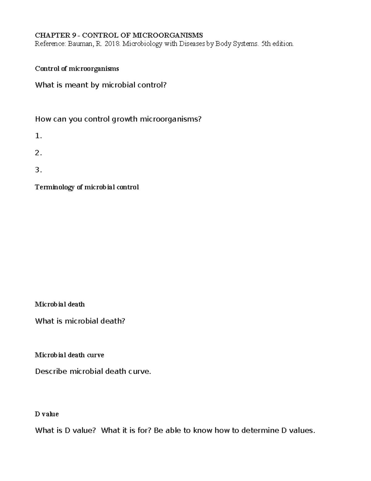 Chapter 9. Control of Microorganisms - Tagged - CHAPTER 9 - CONTROL OF ...