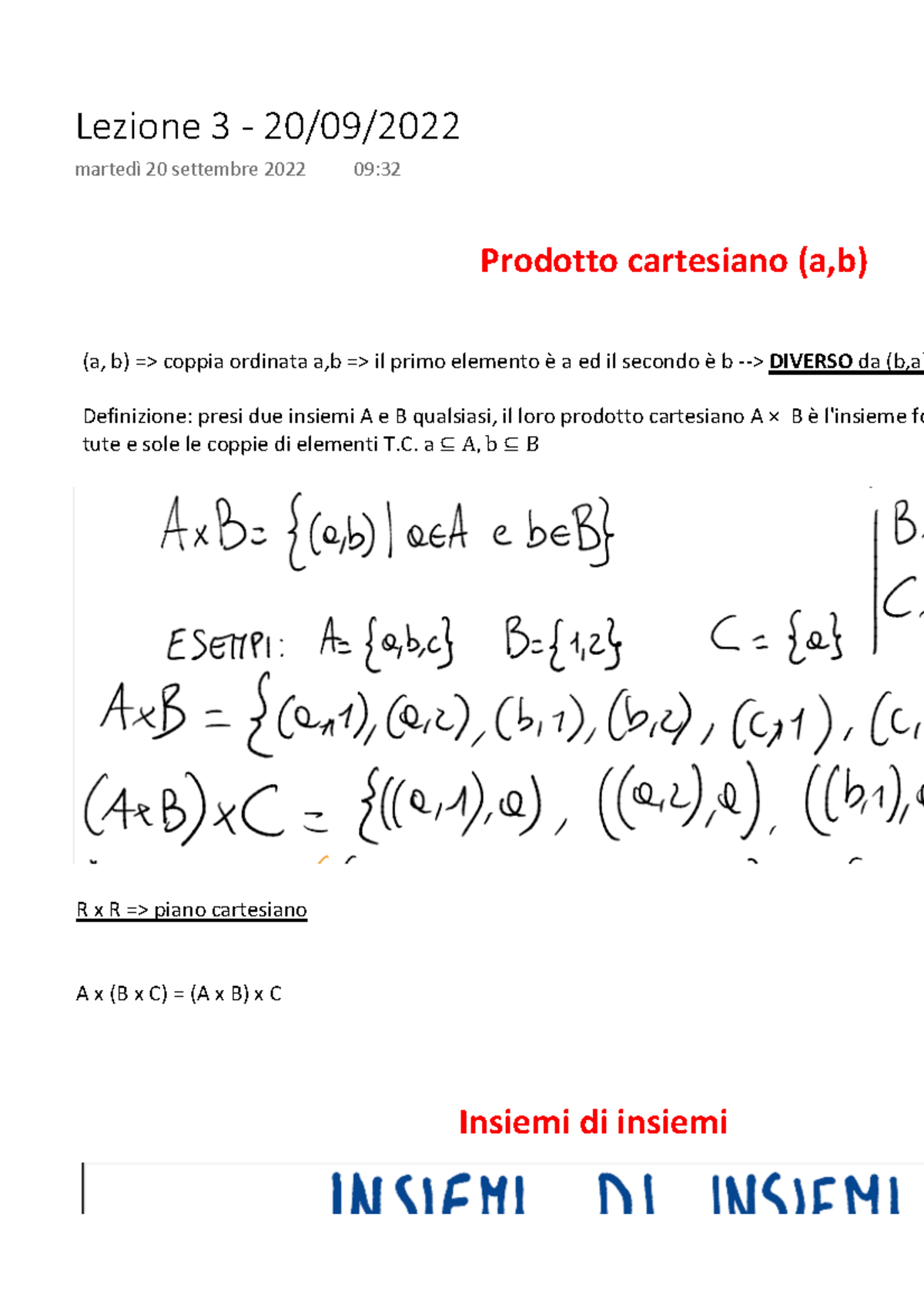 Lezione 3 - Prodotto Cartesiano (a,b) (a, B) => Coppia Ordinata A,b ...