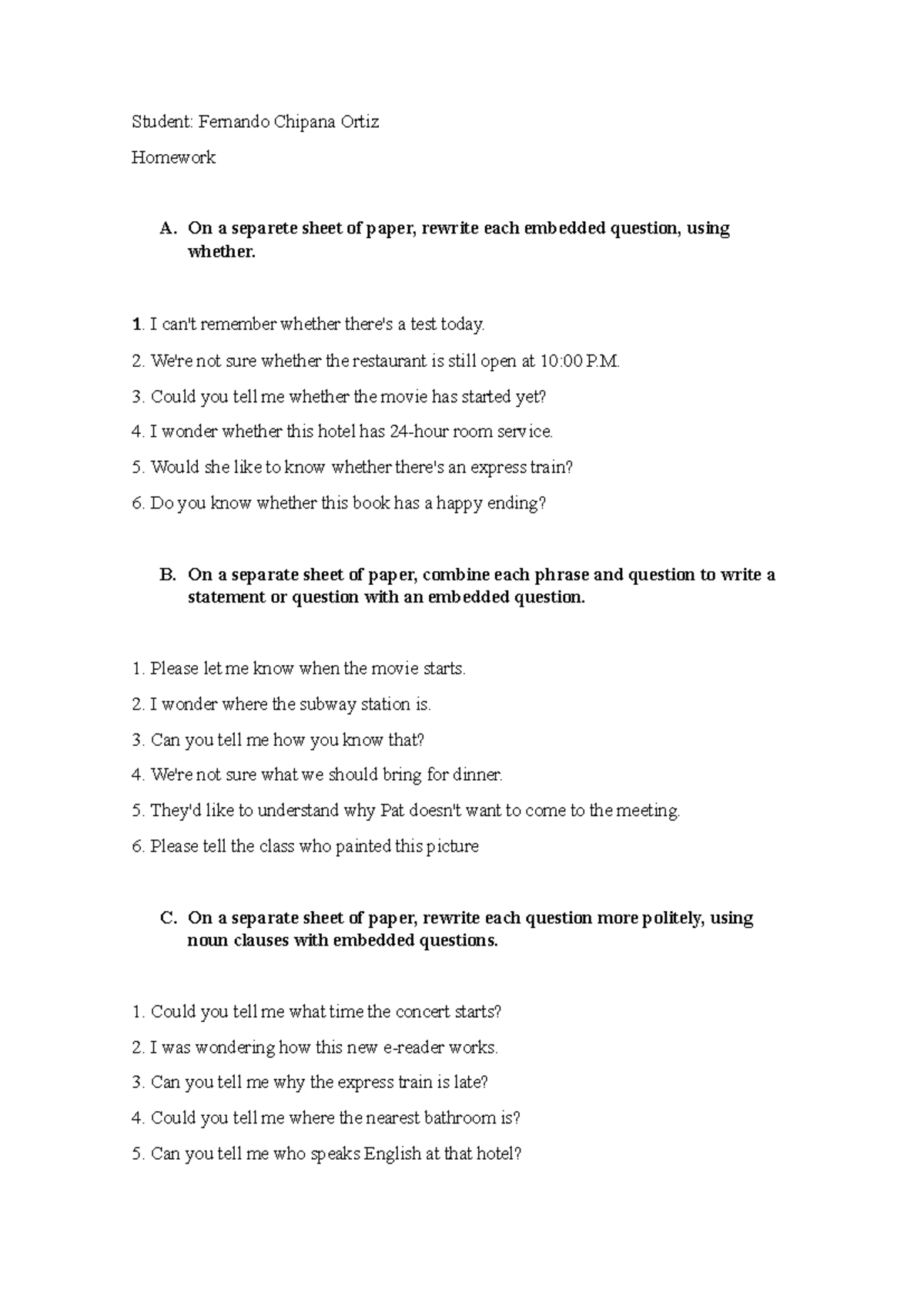 Homework - Student: Fernando Chipana Ortiz Homework A. On a separete ...