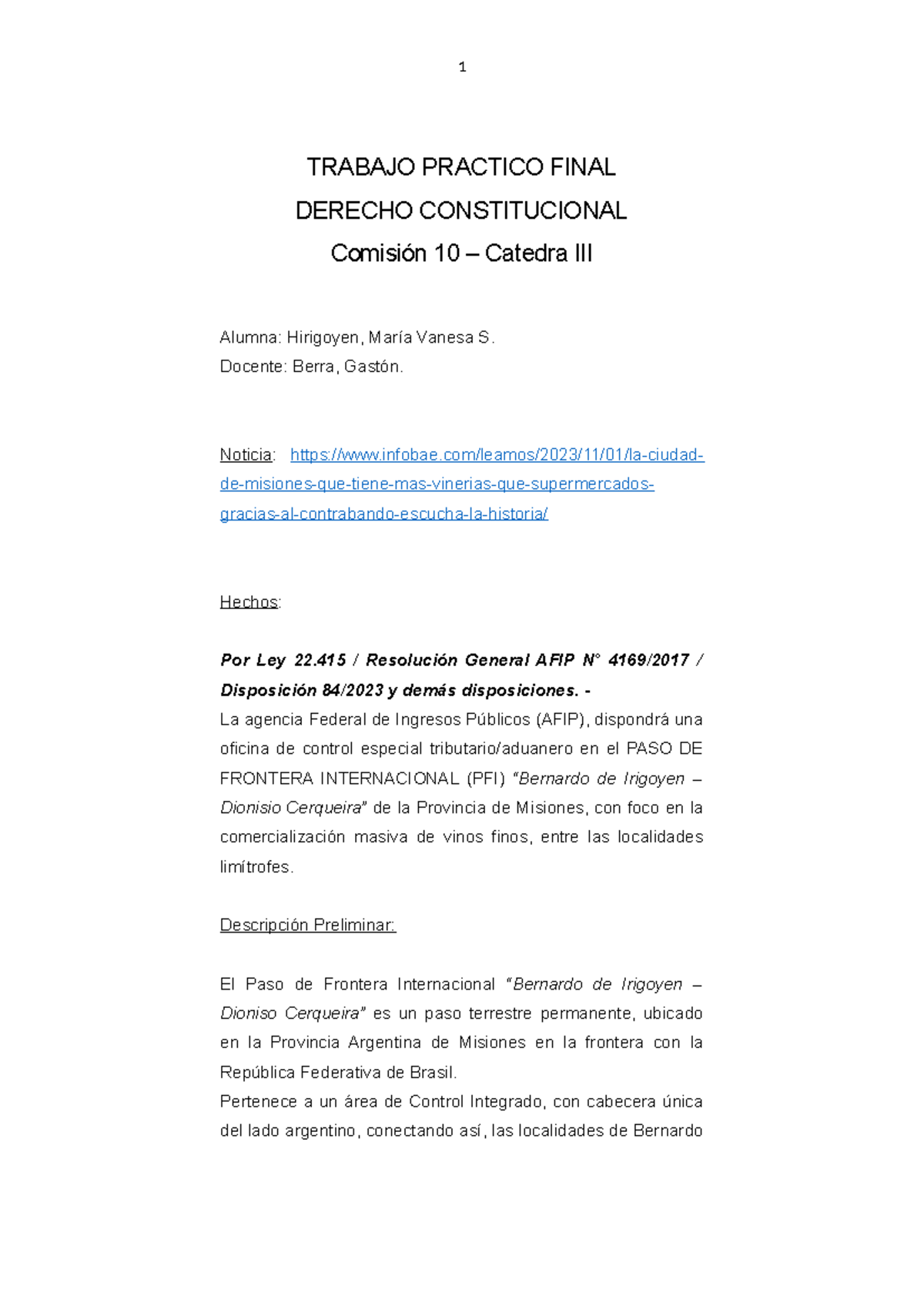 TP Final Hirigoyen Vanesa - TRABAJO PRACTICO FINAL DERECHO ...