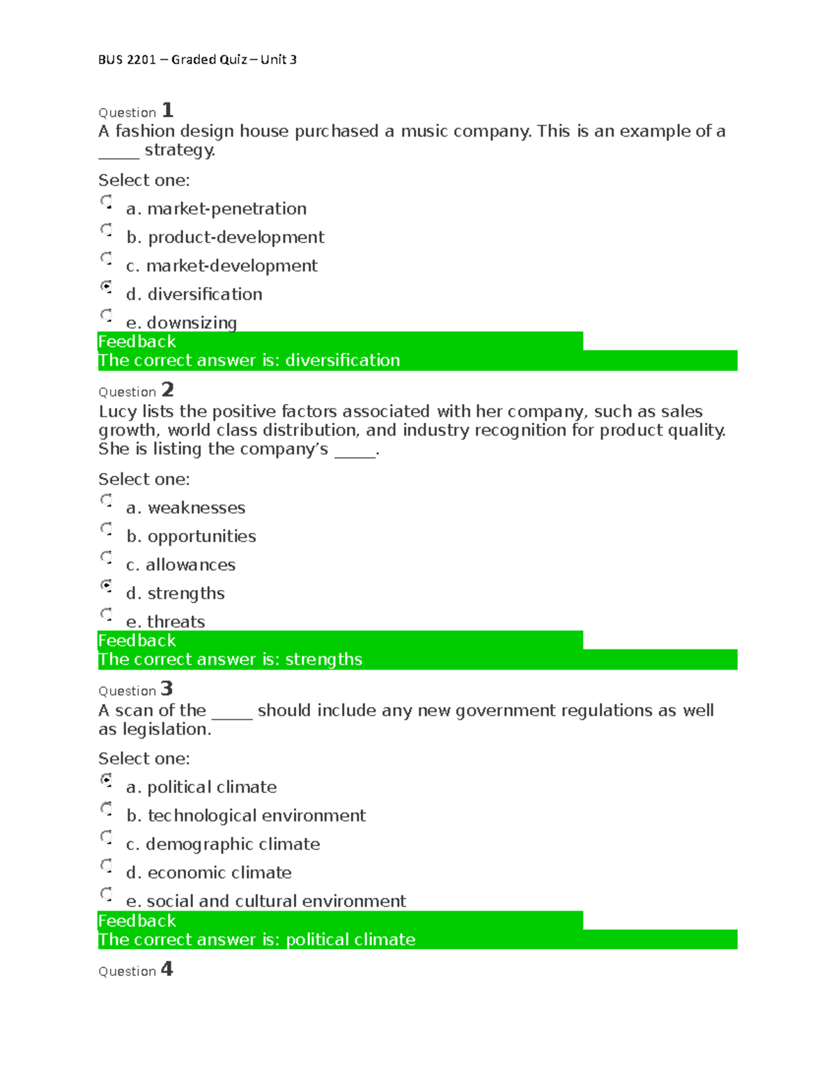 BUS 2201 – Graded Quiz – Unit 3 - Question 1 A Fashion Design House ...